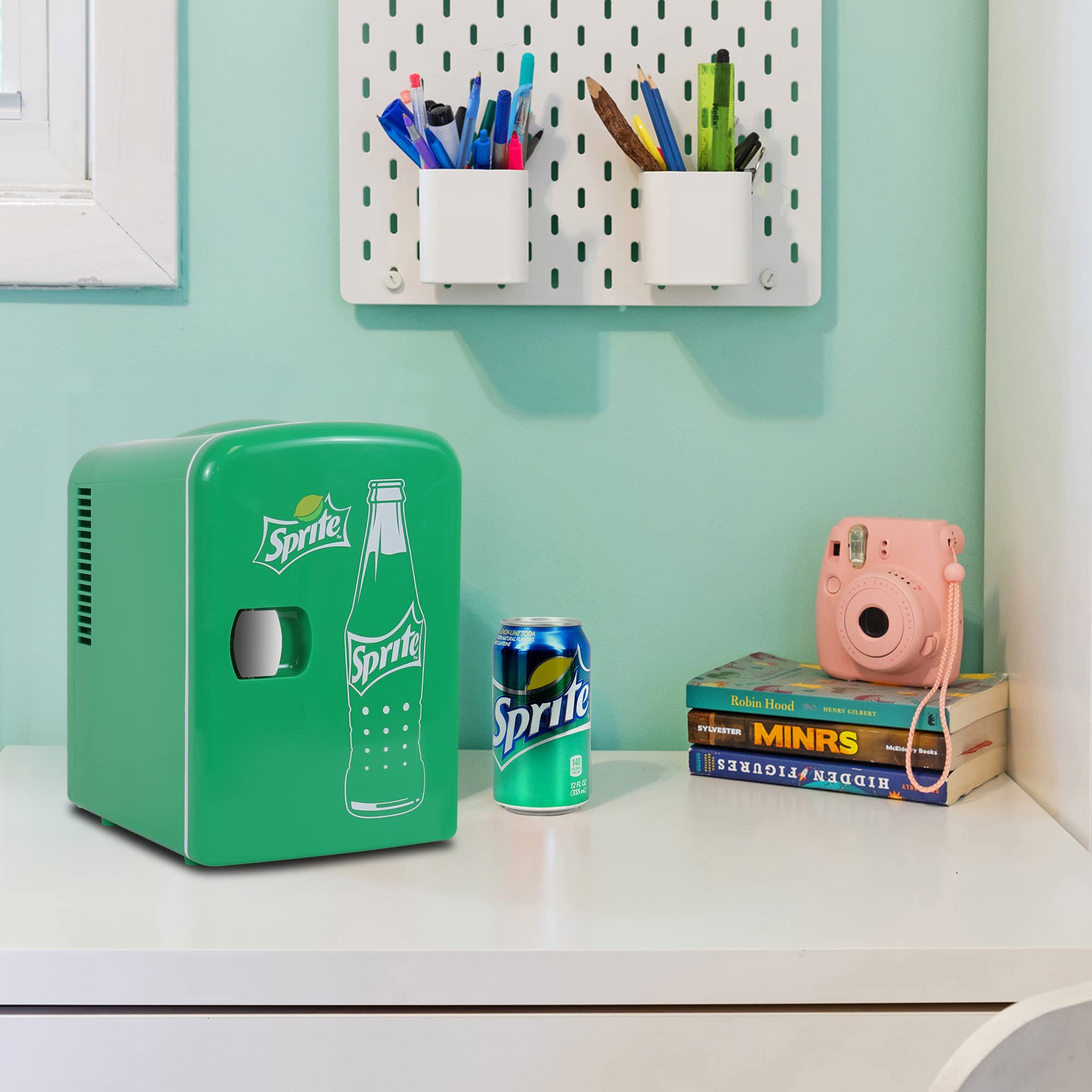 Sprite Mini Fridge - Refrigerator For Bedroom Skincare Office, Portable Table Top Beverage Cooler, 12V 110V Refrigerador For Dri