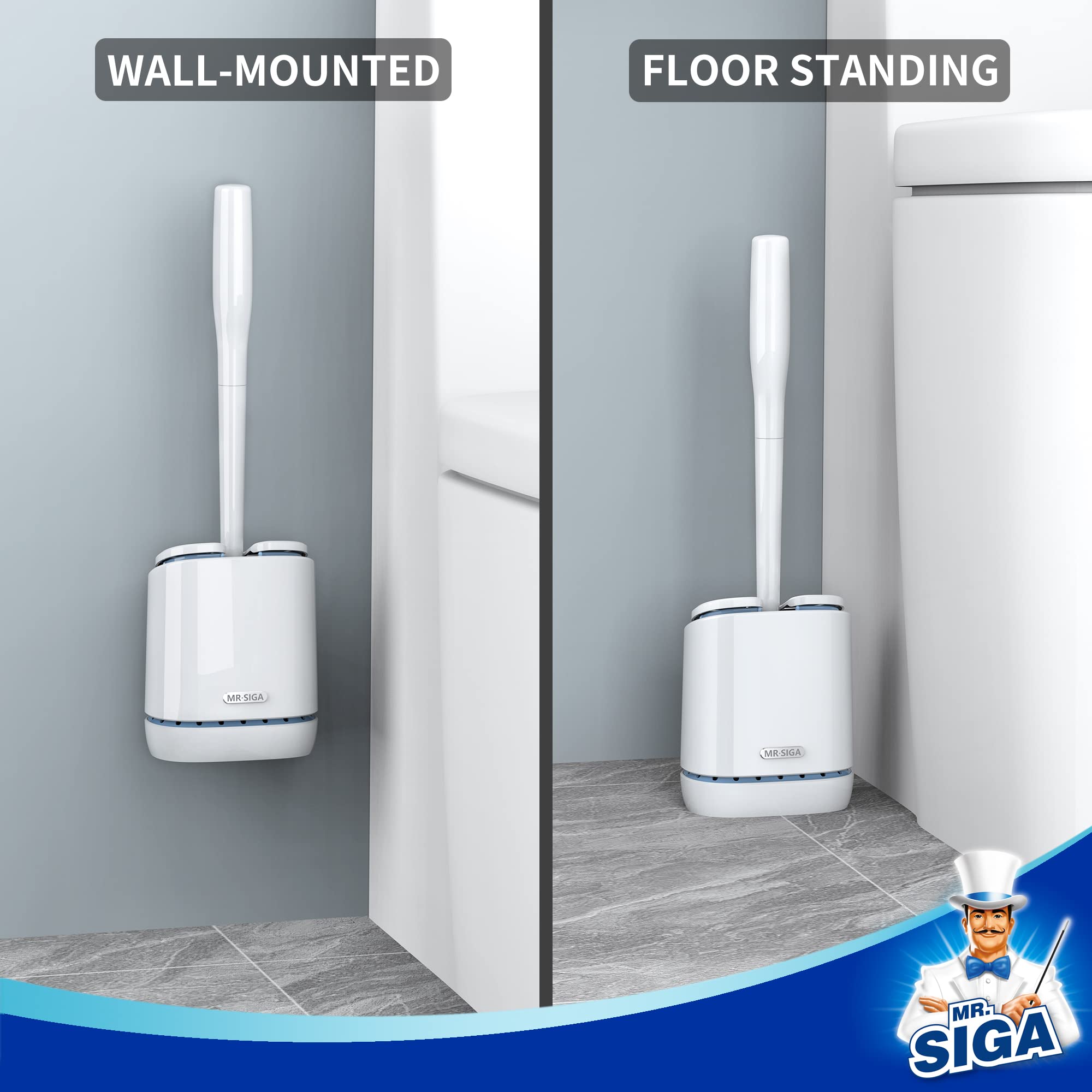 MRSIgA Toilet Bowl Brush and Holder  Durable and Flexible Bristles  Wall Mounted Toilet Brush for Bathroom cleaning  White  1 Pack