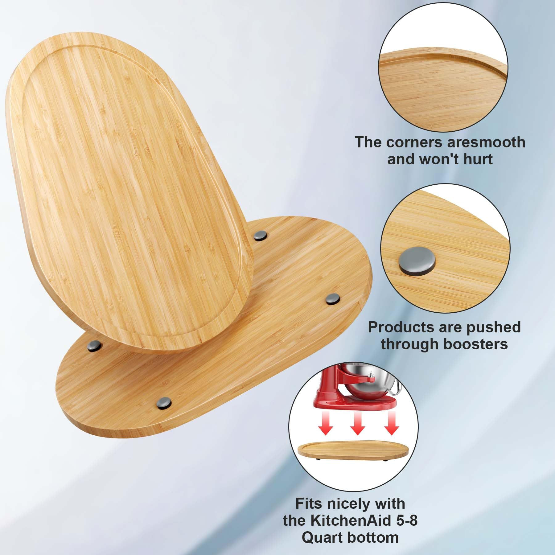 Food-Grade Bamboo Mixer Slider for KitchenAid 5-8 Qt Bowl Lift Stand Mixer, Appliance Sliding Mat for Kitchenaid Artisan, Kitche