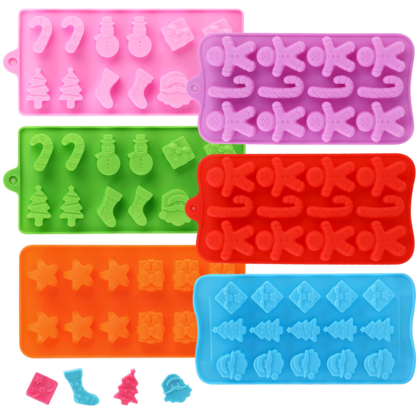 Christmas Silicone Chocolate and Candy Molds, Small Baking Molds for Cake Toppers, Santa Clause Snowman Christmas Tree Presents 