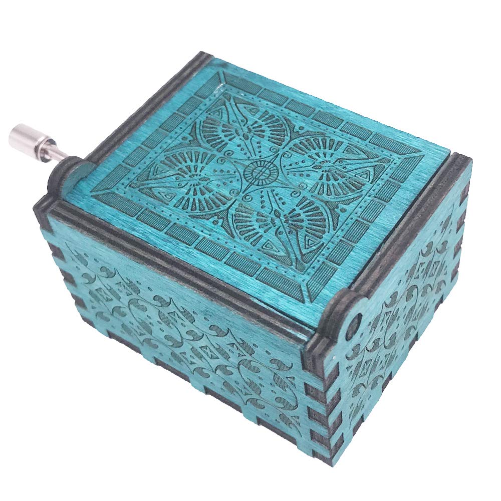 Youtang Beauty and The Beast Music Box Hand Crank Musical Box Carved Wooden,Play Beauty and The Beast Theme,Blue
