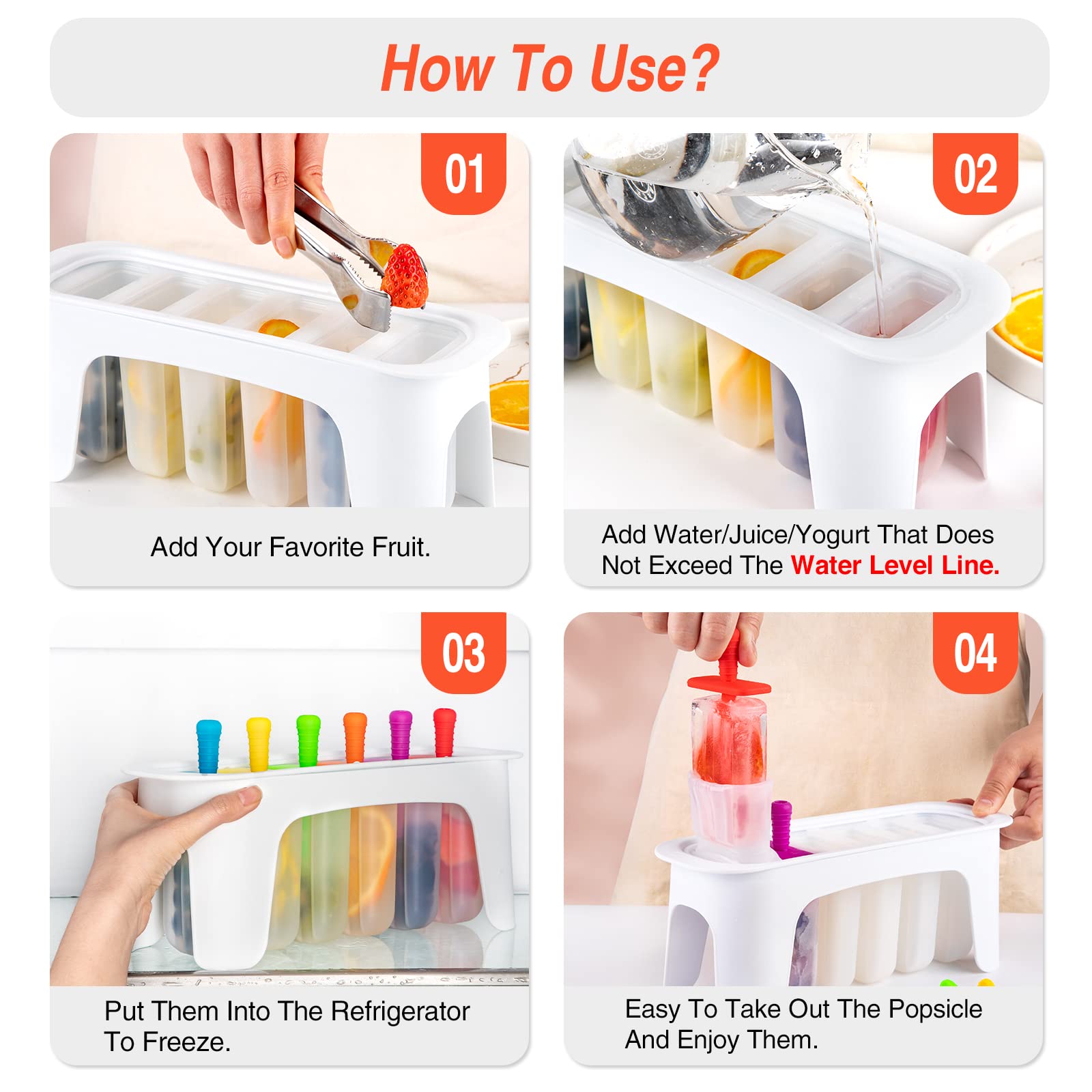 Rainbow Popsicle Molds, Silicone Ice Pop Molds, Popsicle Maker, Easy Release Silicone Ice Cream Popsicle Molds, Reusable Popsicl