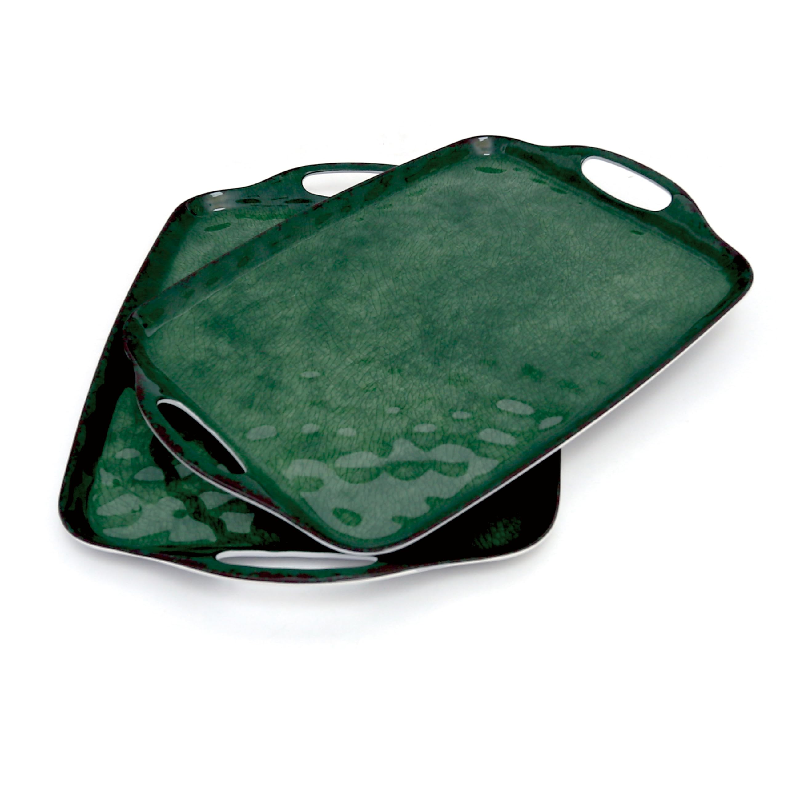 TP Serving Tray with Handles, Large Rectangle Melamine Serving Platter Set of 2, Retro Green