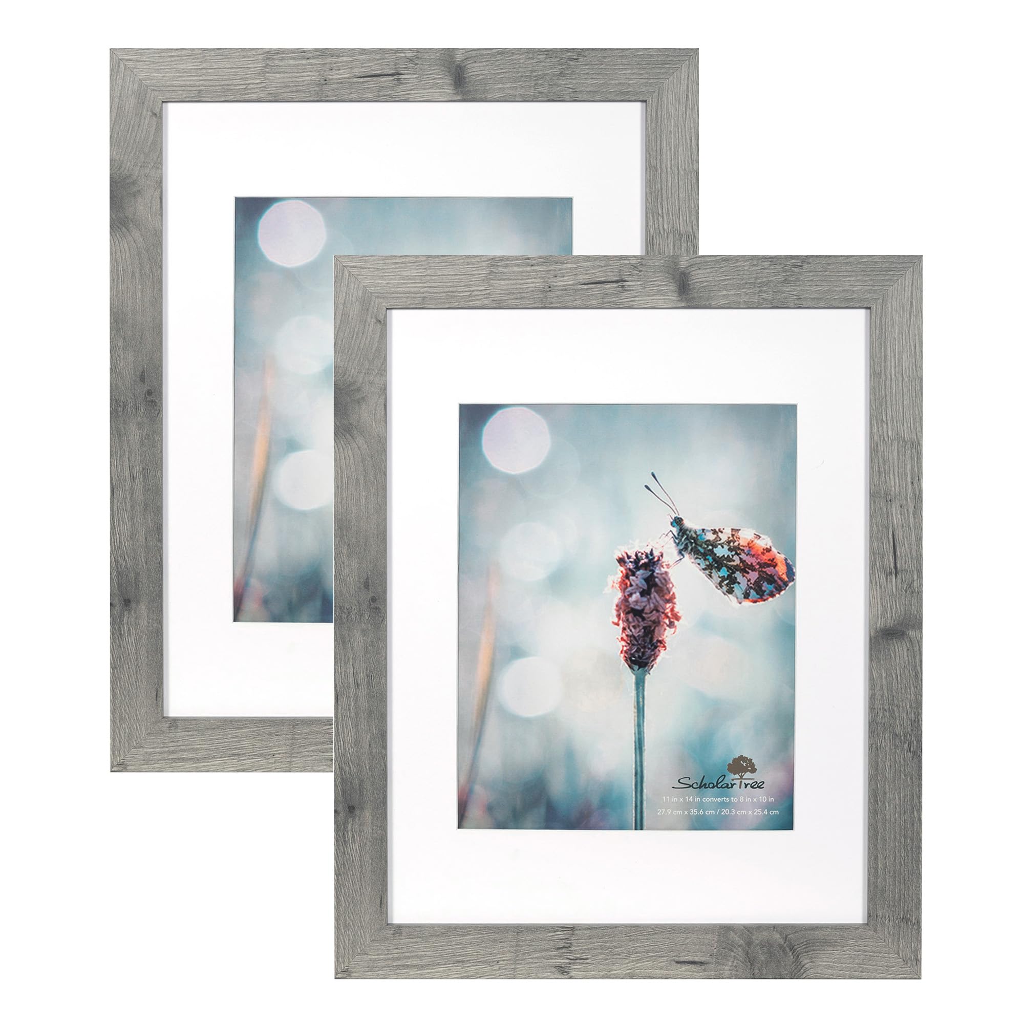 Scholartree Grey 11x14 Picture Frame set of 2,Display 11x14 without Mat or 8x10 with Mat,Wall Gallery Photo Frames