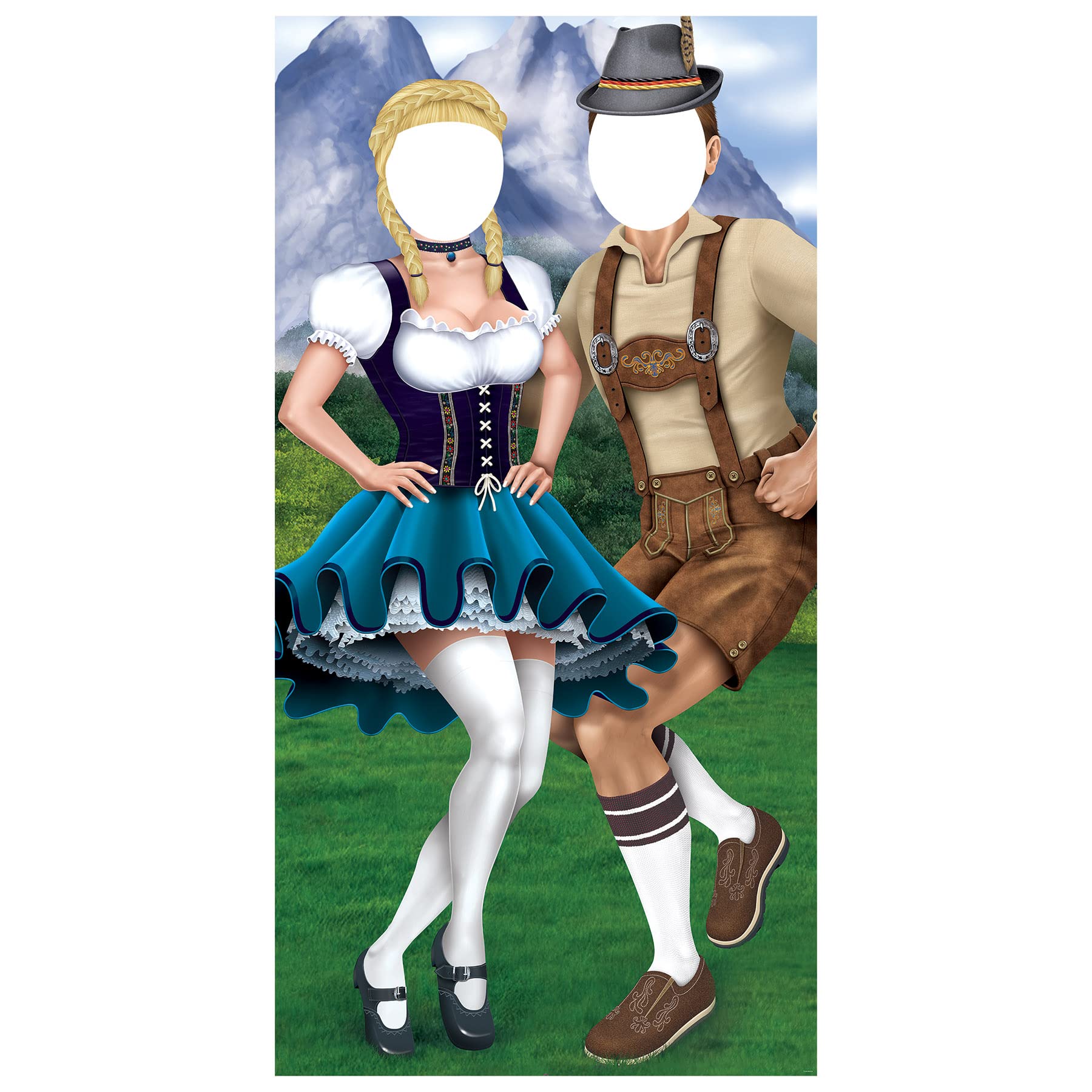 Beistle 6 FT x 37.5 in Corrugated Cardboard Life Size Couples Stand Up Oktoberfest Photo Booth Prop with Easel for Bavarian Germ