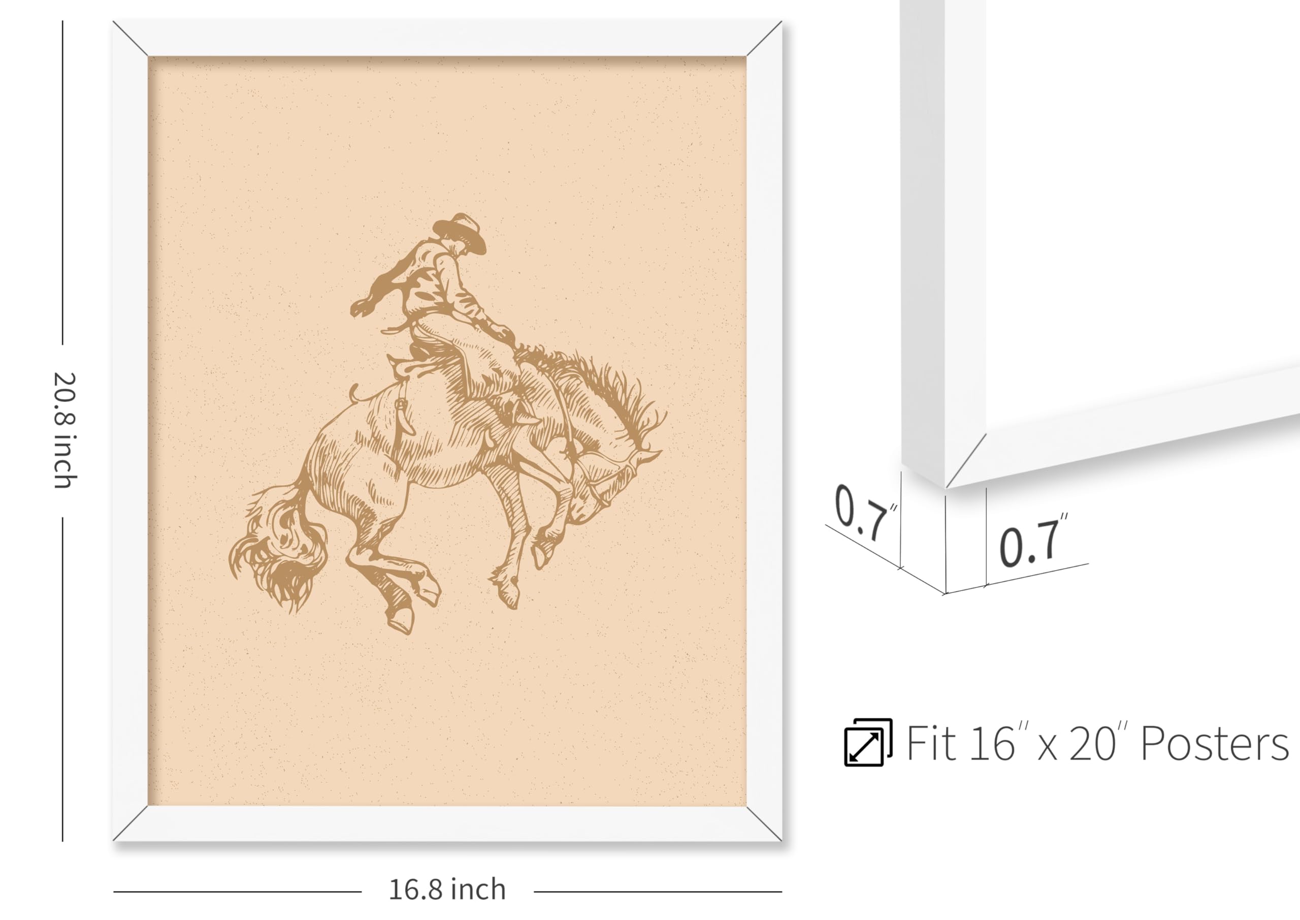 Poster Master Beige Cowboy Poster - Retro Cowboy On Bucking Horse Print - Rodeo Art - Western Art - Wild West Art - Gift For Him