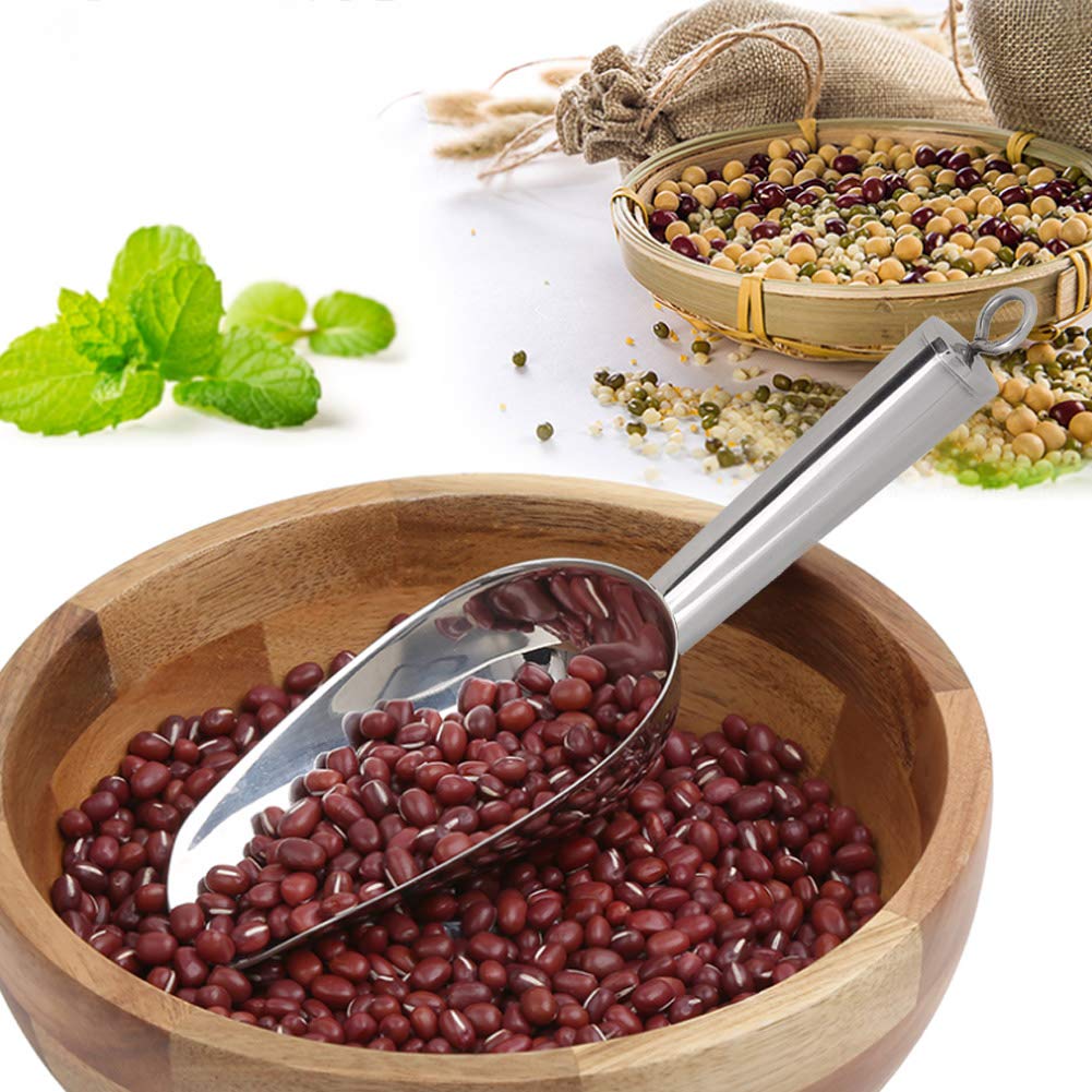 Stainless Steel Ice Scoop, Metal Food Scooper Heavy Duty For Coffee Beans Rice Flour Popcorn Dried Fruit Multi Size(12Oz)