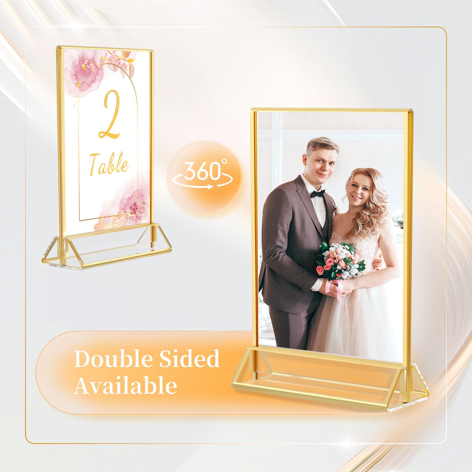 Hiimiei Acrylic Gold Sign Holder, 5X7 Gold Acrylic Picture Frames Clear Double Sided Menu Holder For Wedding Table Number 6 Pack