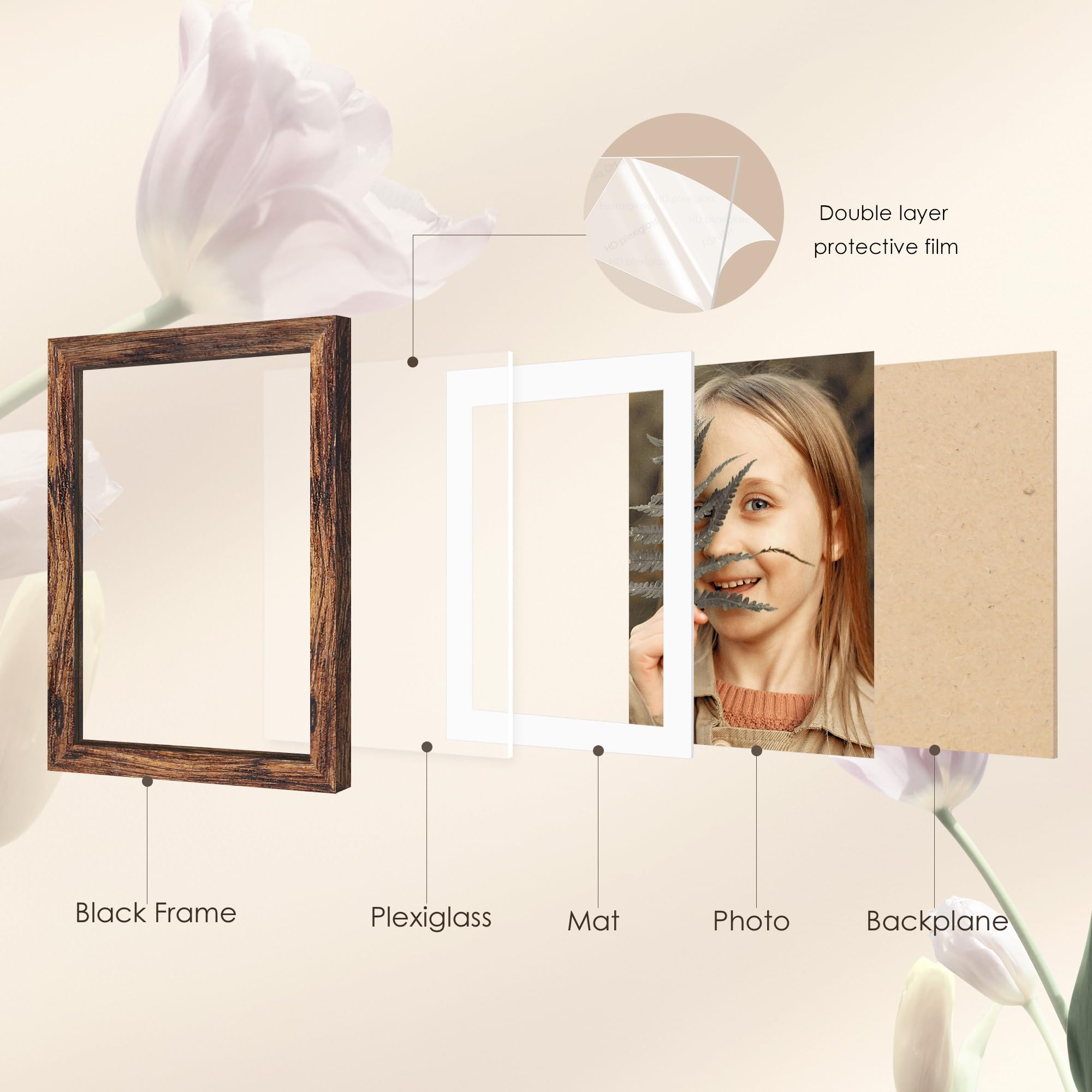 Fisnish 5x5 Picture Frame Sef of 10, Display Pictures 4x4 with Mat or 5 x 5 Without Mat, Square Photo Frame Collage for Wall Gal