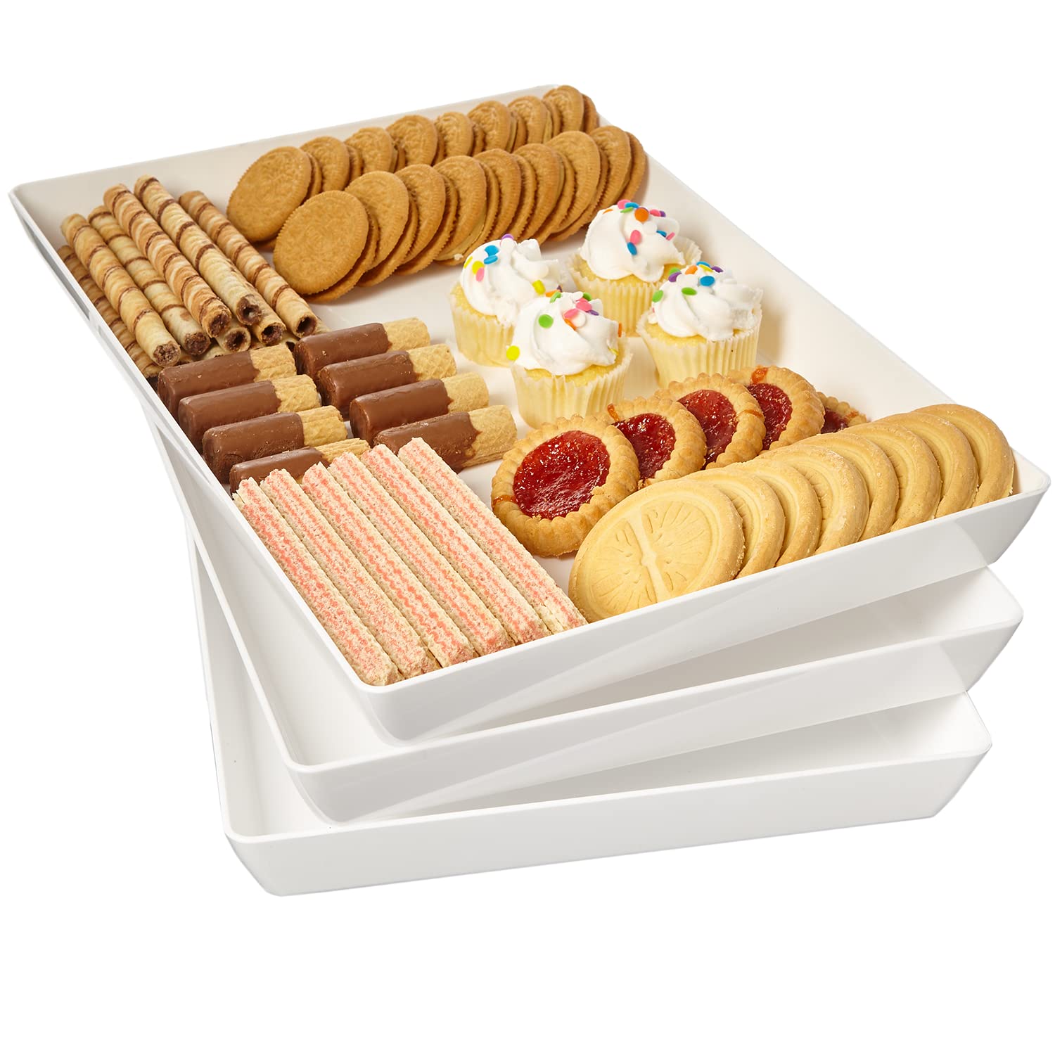 Us Acrylic Avant White Plastic Serving Trays (Set Of 3) 15    X 10    | Large Reusable Rectangular Party Platters | Serve Appeti
