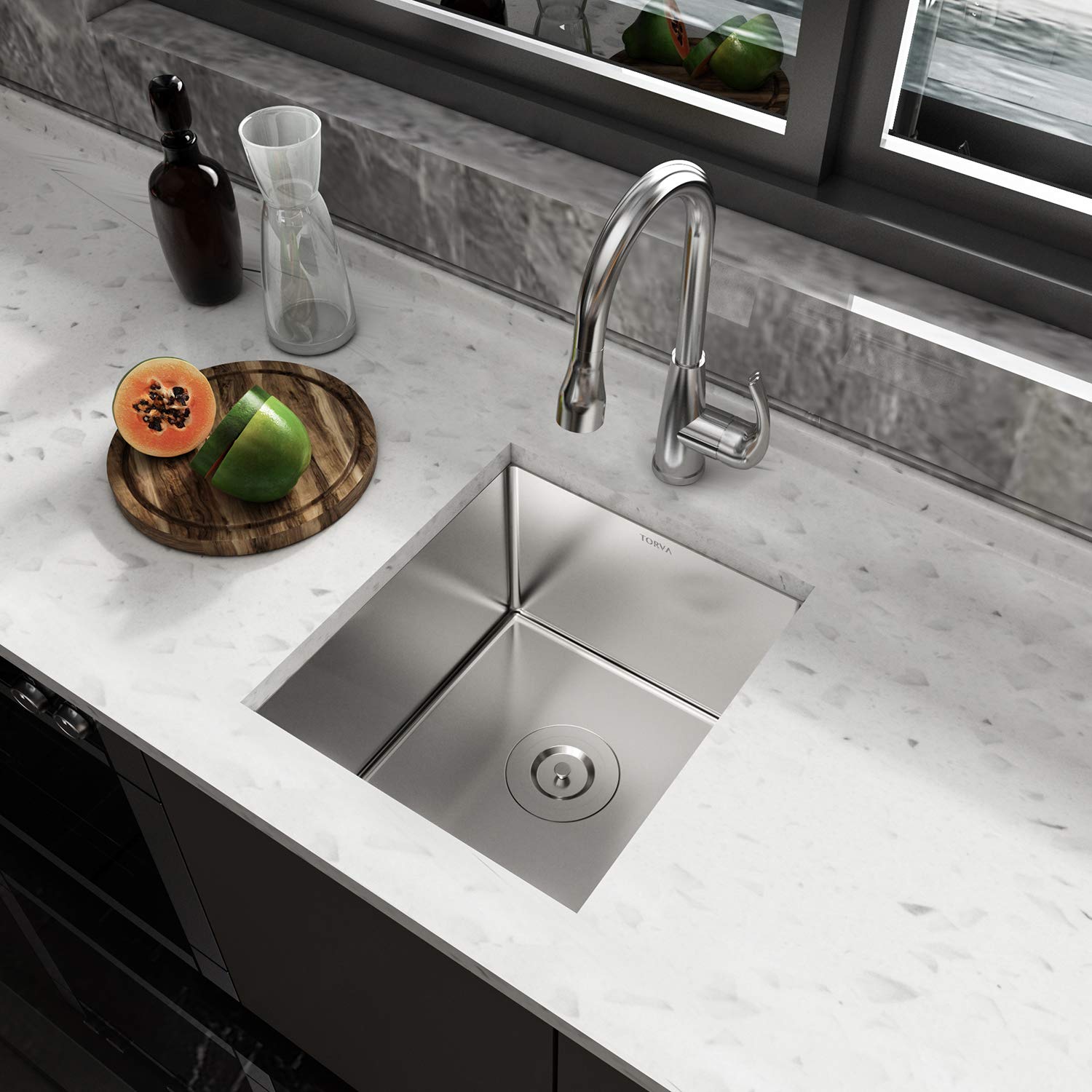 Bar Sink  TORVA 13 x 15 Inch Undermount Kitchen Sink  16 Gauge Stainless Steel Bar or Prep Sinks Single Bowl