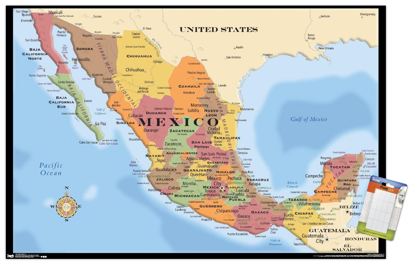 Trends International Map - Mexico Wall Poster, 22.375'' X 34'', Poster & Mount Bundle