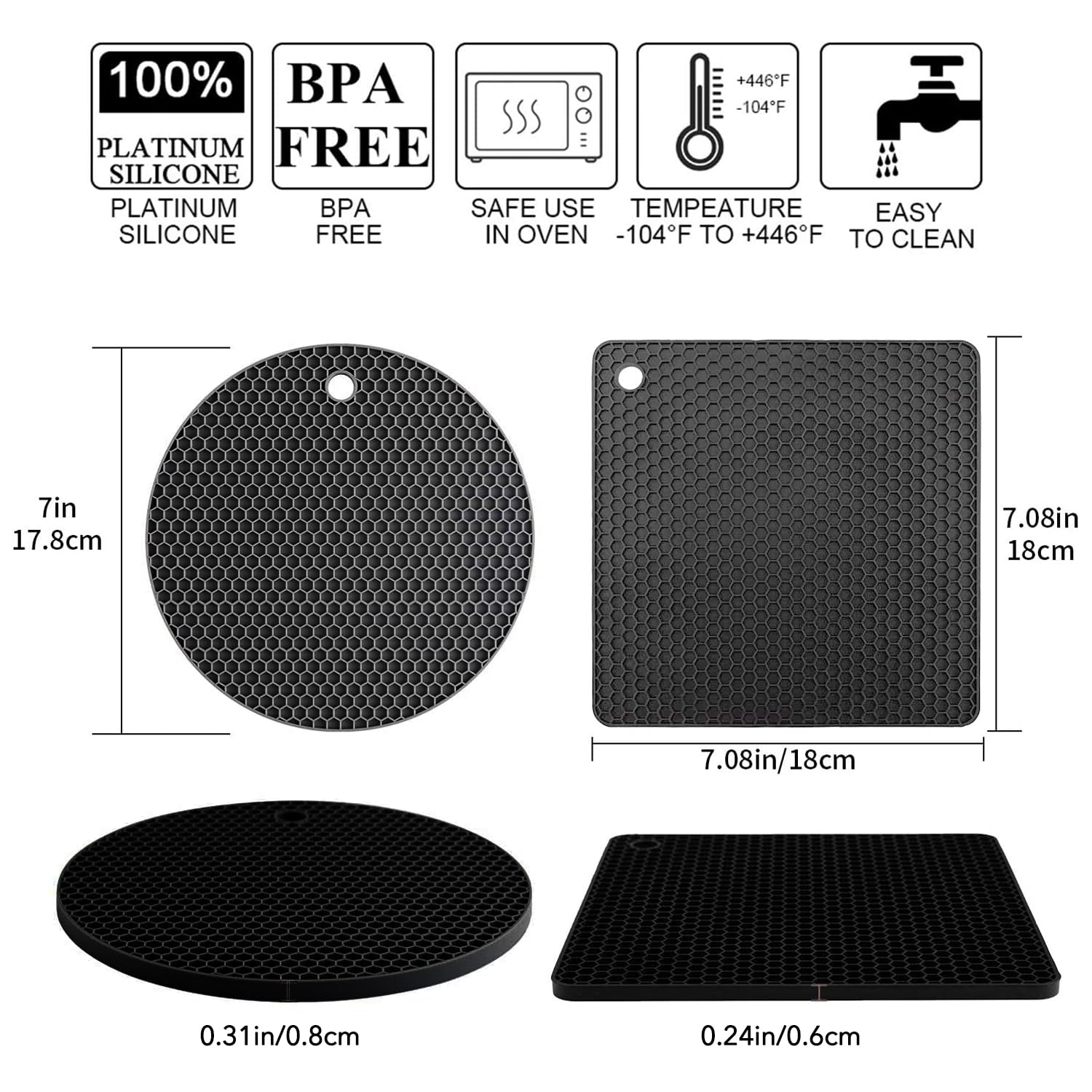 Silicone Trivet Mats, 4 Pack Silicone Pot Holders For Hot Pan And Pot Pads, Heat Resistant Counter Mats For Tables, Countertops,