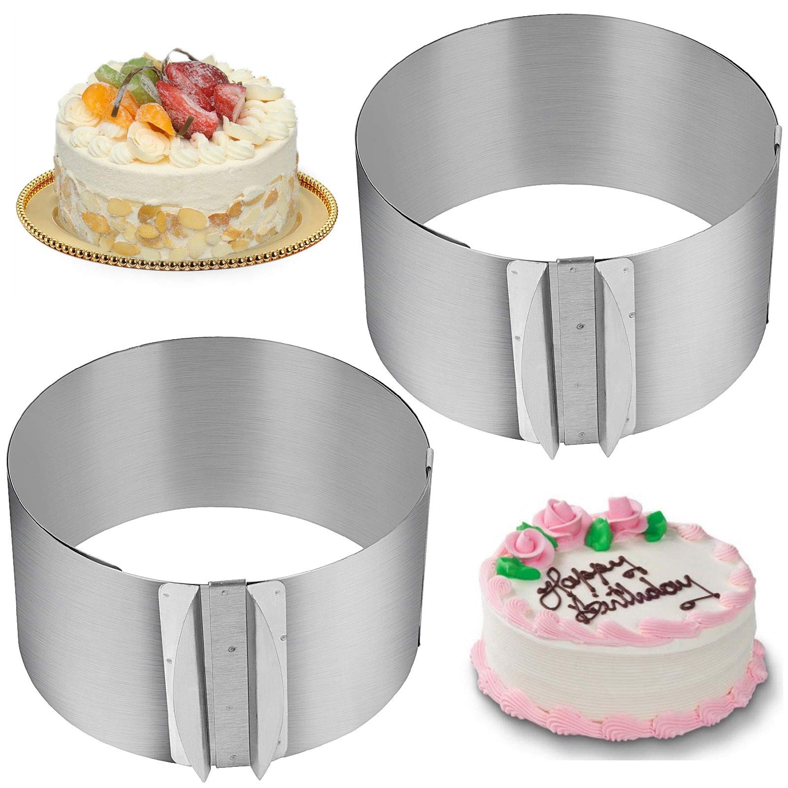 Zeonhei 2 Pcs 6 To 12 Inch Adjustable Stainless Steel Cake Mold Ring Set, Round Cake Mould Cake Mousse Ring Circle Mold Diy Past