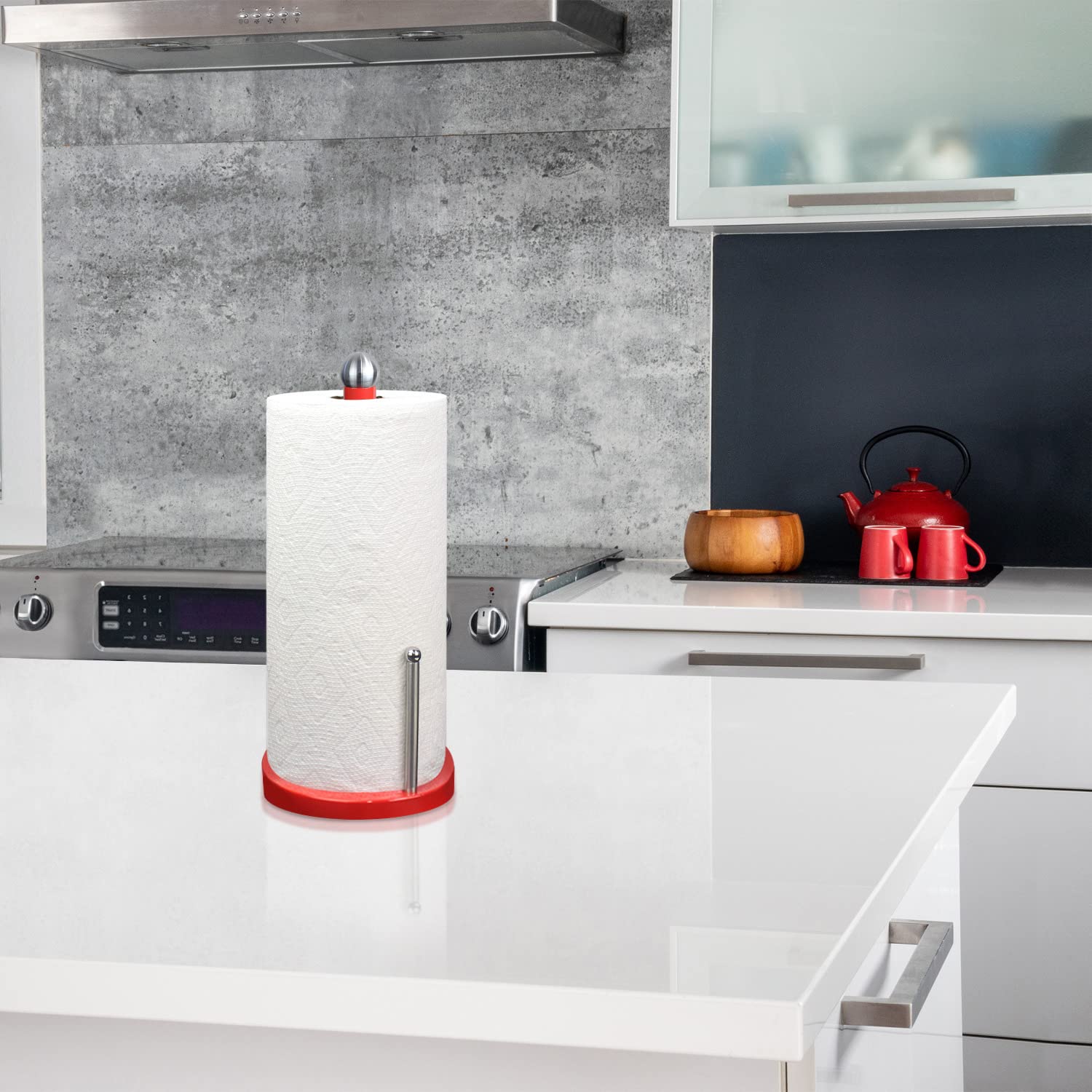 Blue Donuts Paper Towel Holder Countertop With Weighted Base - Easy One-Handed Tear Paper Towel Holder, Modern Paper Towel Holde