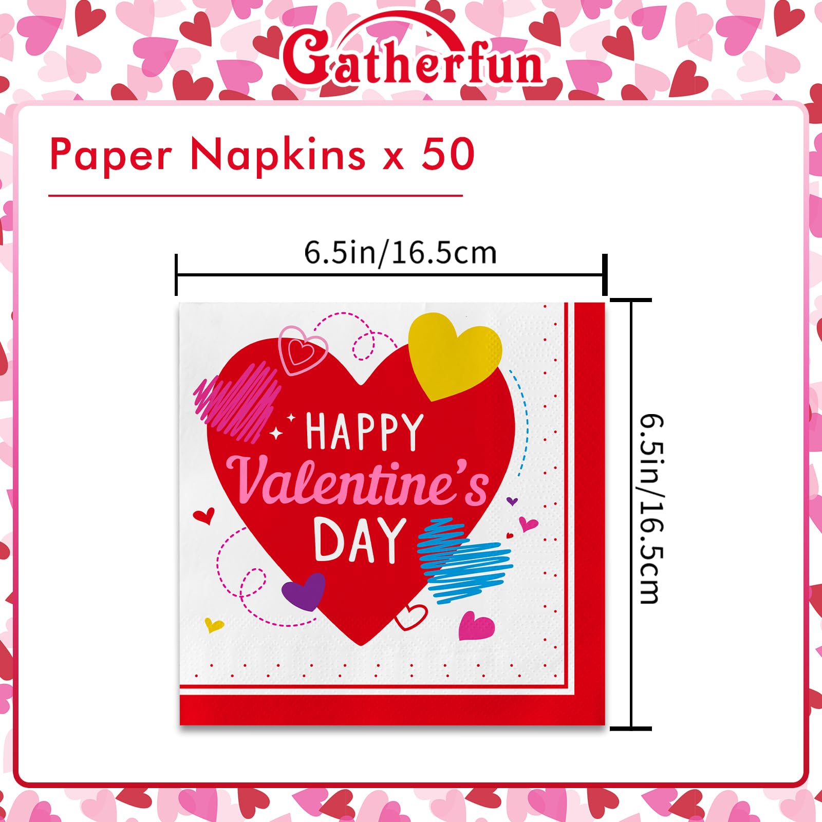 50-Pack Valentine'S Day Napkins 3-Ply - Love-Heart Themed Disposable Paper Napkins For Romantic Celebrations - 6.5'' Red Heart N