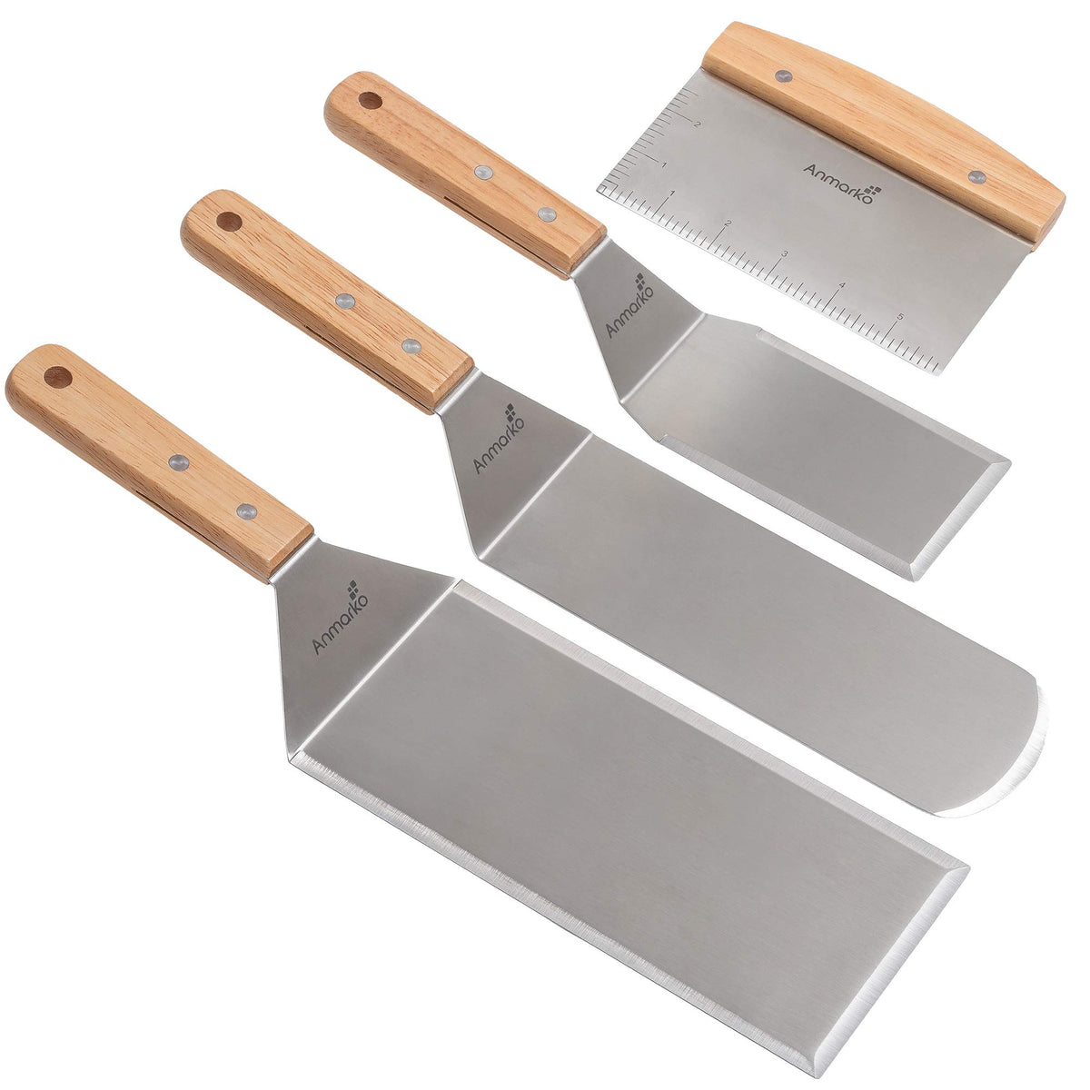 Stainless Steel Metal Spatula Set - Teppaniyaki Spatulas - Griddle Scraper Flat Spatula Pancake Flipper Hamburger Turner - Metal