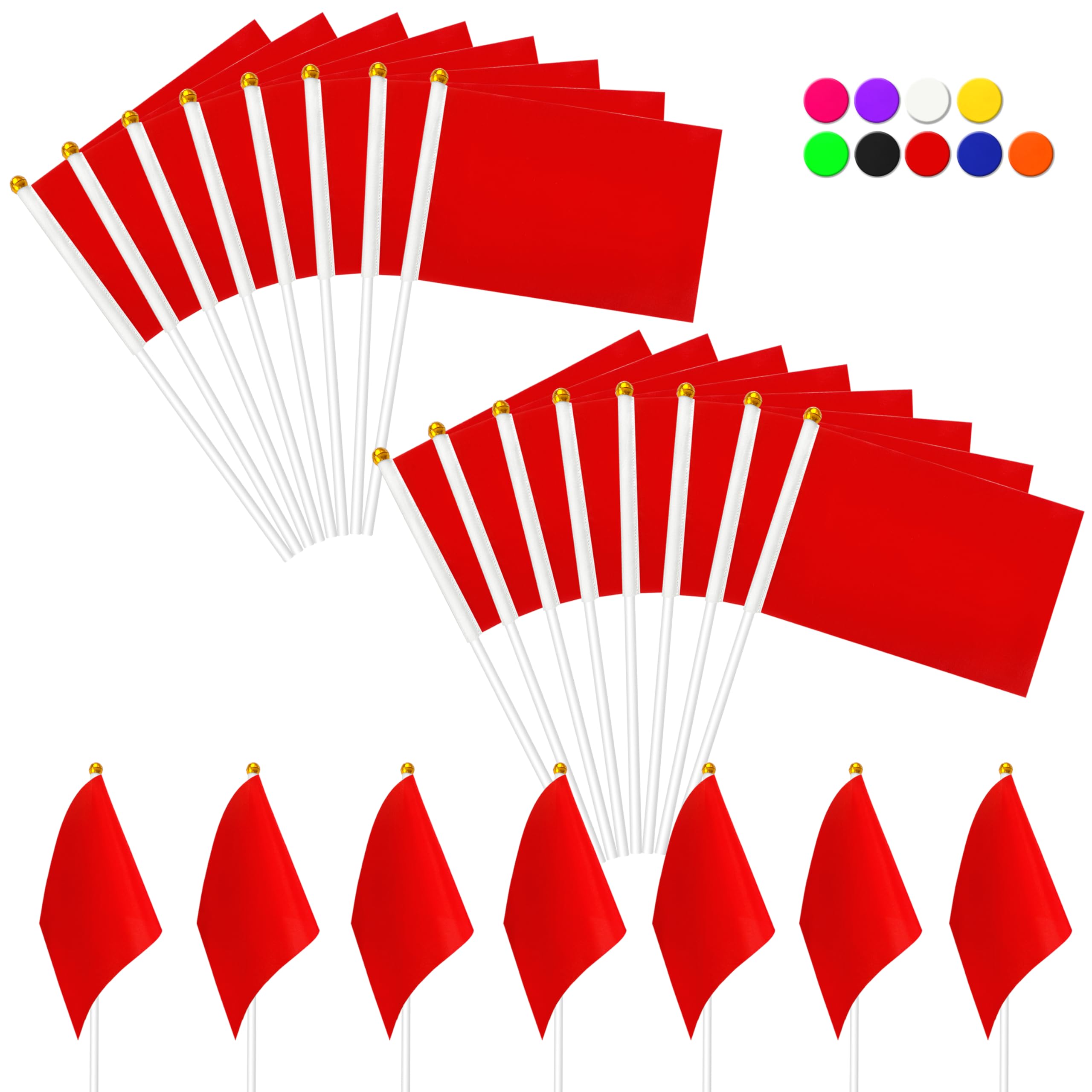 Kerda 25 Pack Solid Red Flags Small Mini Red Diy Graffiti Flags On Stick,Party Decorations For Grand Opening,Kids Birthday,Carni