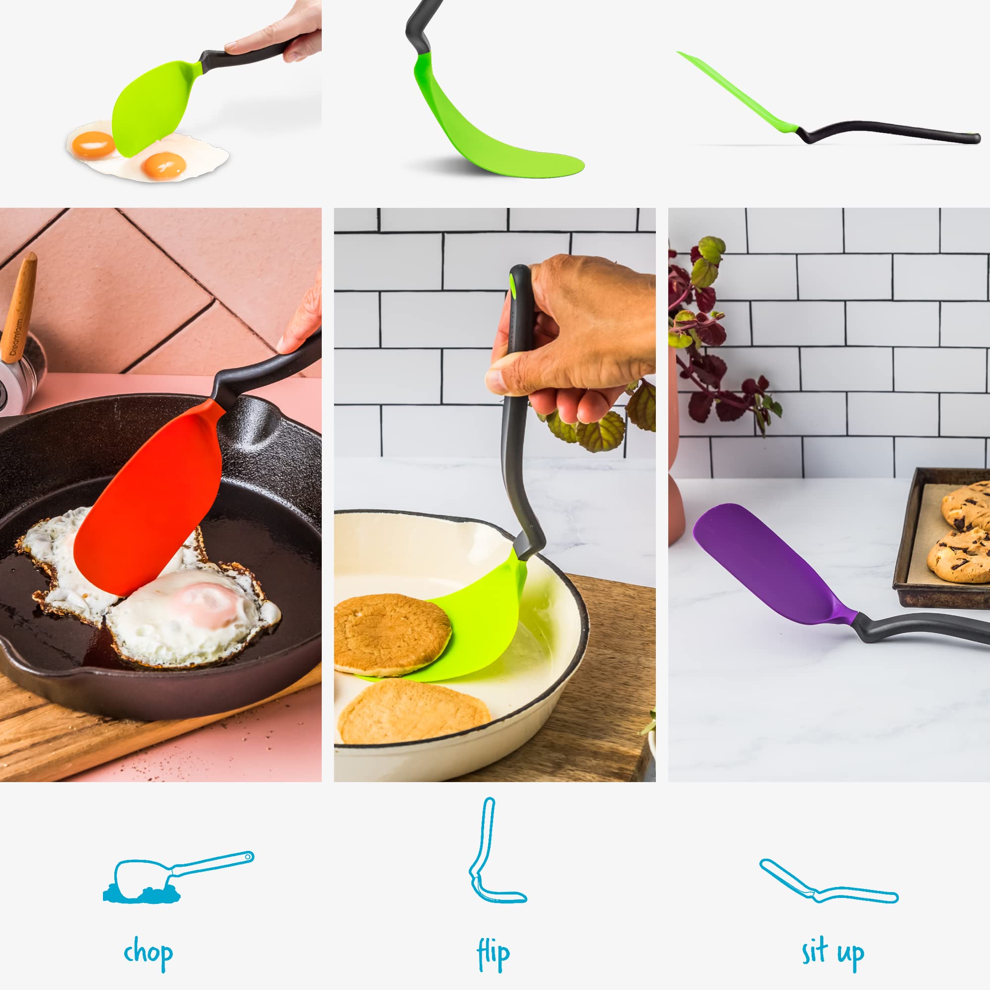 Dreamfarm Chopula -Super Flexible Chopping Sit Up Spatula - Safe For Non-Stick, One Size, Green