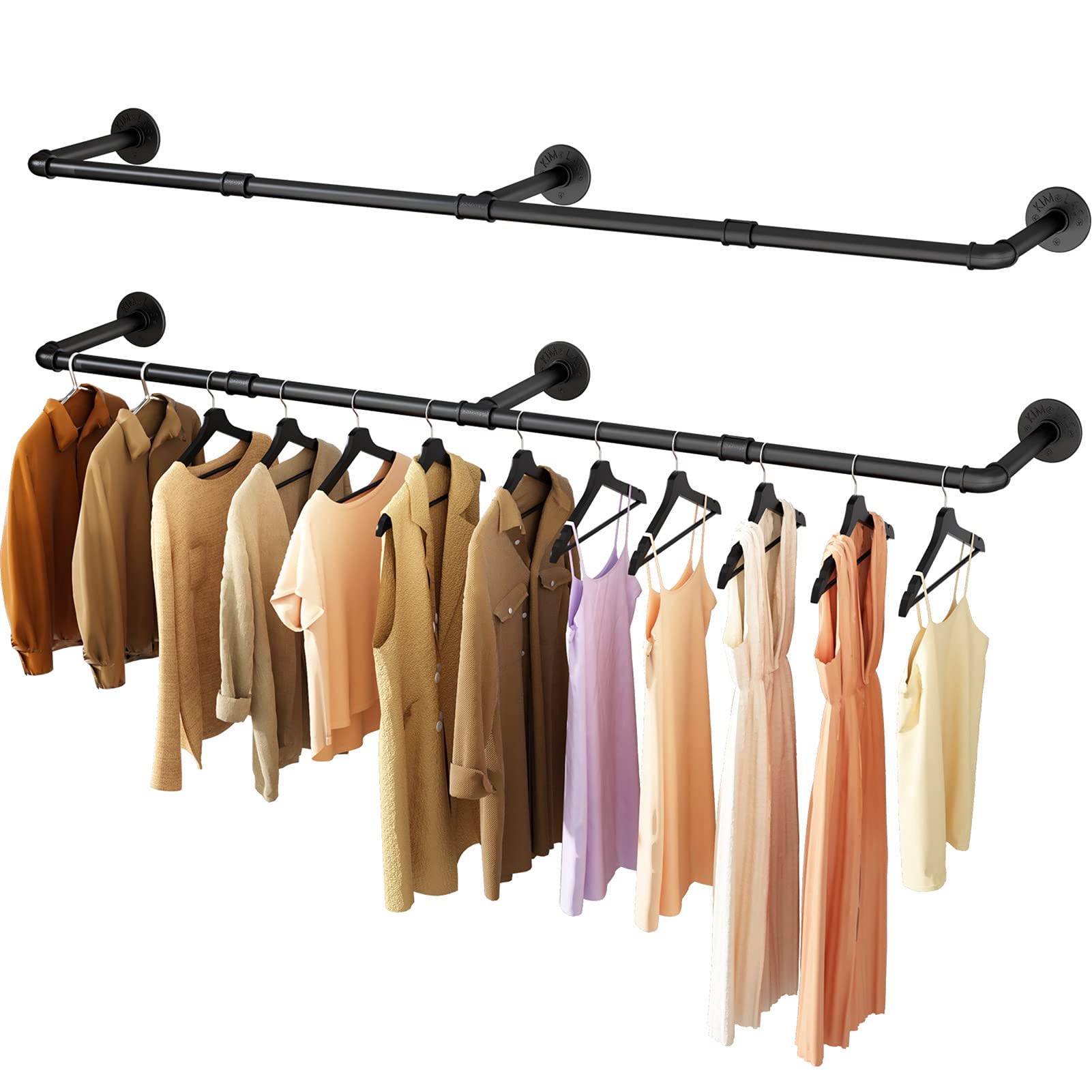 UlSpeed Clothes Rack  72.5in Wall Mounted Industrial Pipe Clothing Rack  Garment Rack Space Saver Hanging Clothes Rack  Heavy Duty Detachable Garment Rack  Multi-Purpose Hanging Rod for Closet 2 Packs