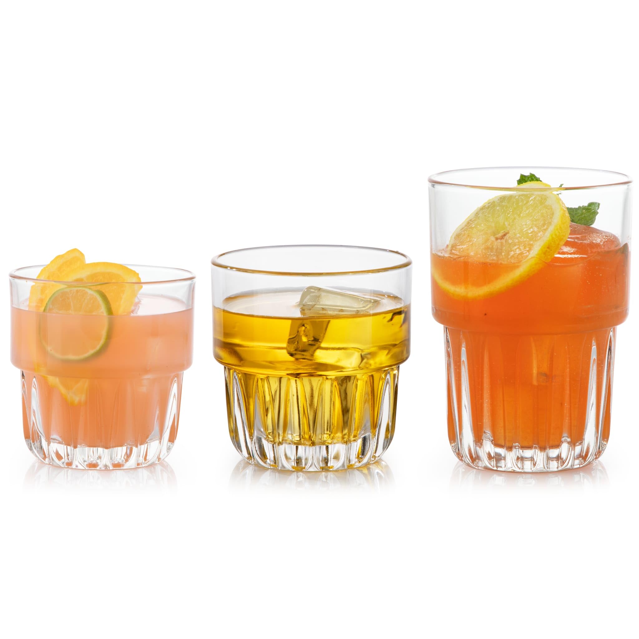 Libbey Everest Stackable Glassware Set, 12-Piece Mixed Drinkware with 9 oz Small Rocks, 12 oz Large Rocks, and 14 oz Tall Juice 