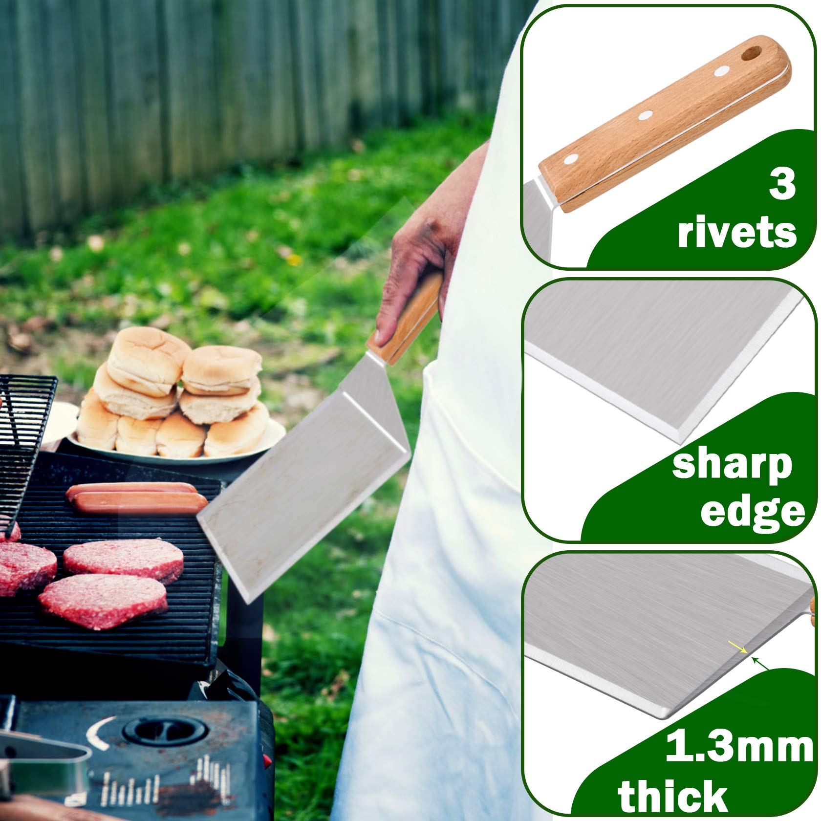 Metal Spatula Set Of 2, Leonyo Stainless Steel Griddle Hamburger Spatula, As Barbecue Turner Grilling Bbq Griddle Accessories, T