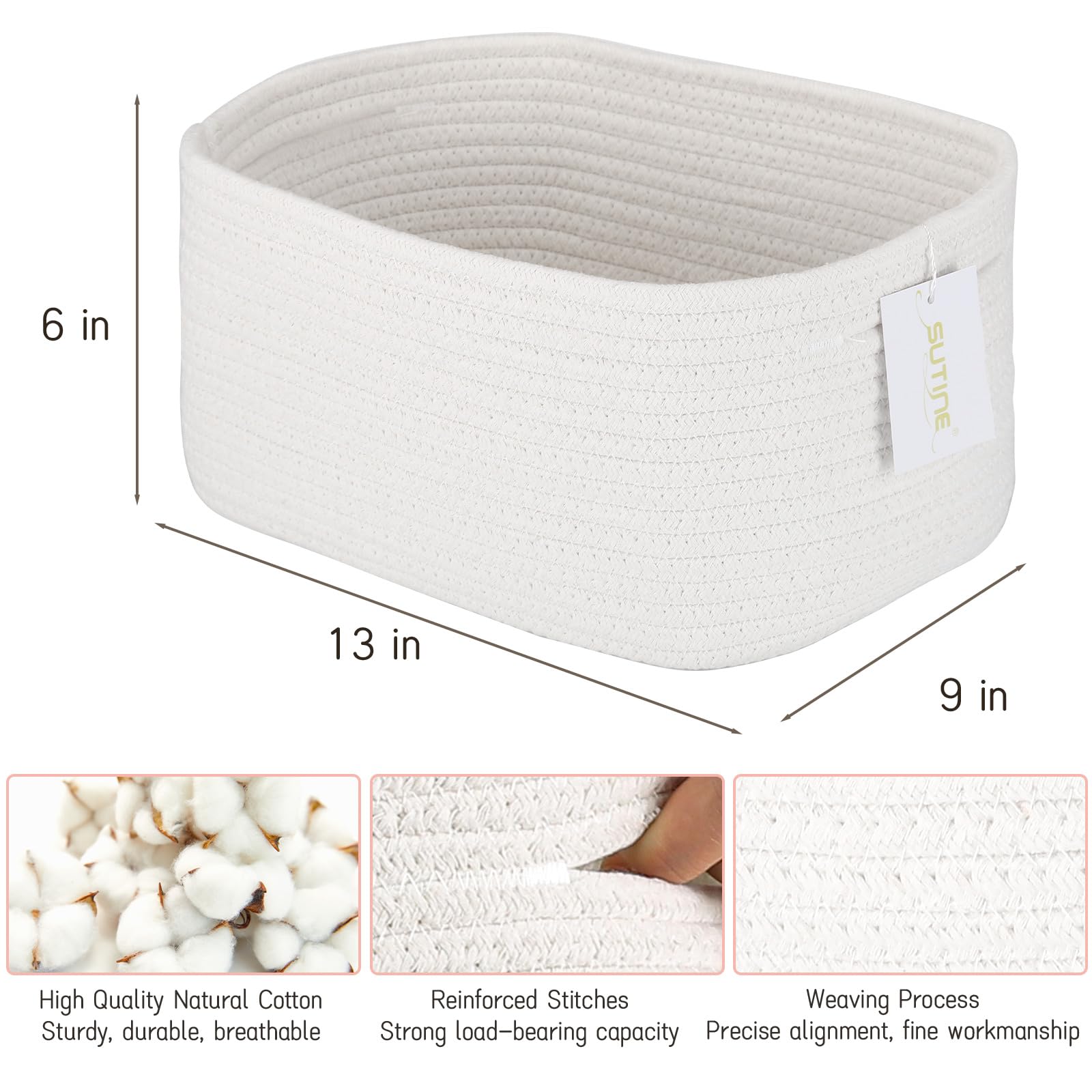 Sutine 4Pcs Storage Baskets For Organizing, Rectangular Woven Baskets For Storage, Cotton Rope Storage Bins For Shelves, Cube St