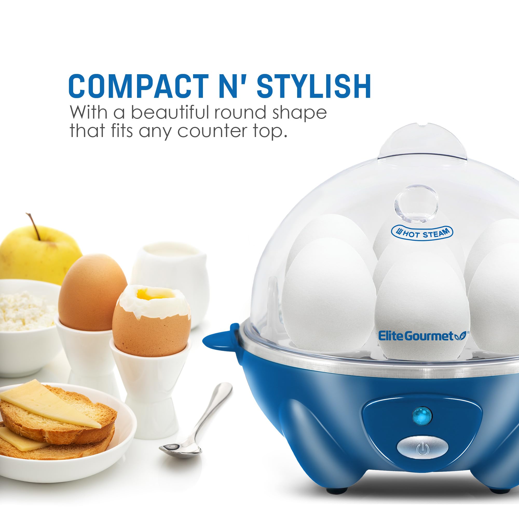 Elite Gourmet Egc700Bl# Rapid Egg Cooker, 7 Easy-To-Peel, Hard, Medium, Soft Boiled Eggs, Poacher, Omelet Maker, Auto Shut-Off,