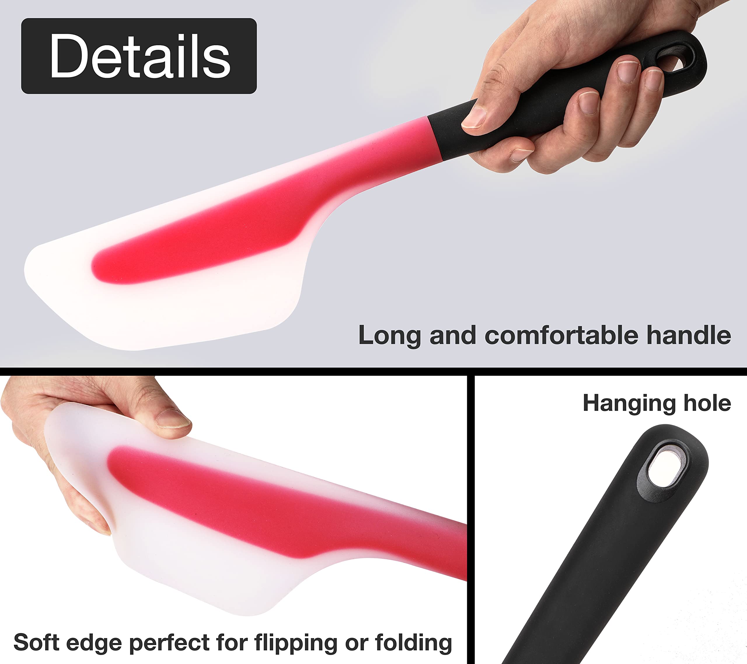 Webake Omelette Spatula Silicone Egg Spatula Turner Set Of 2, Long Crepe Spatula Heat Resistant Cooking Spatula Non Stick Pancak