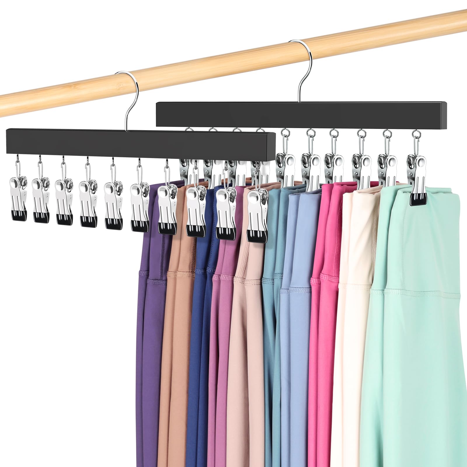 Legging Organizer for Closet  Pants Hangers with Clips Holds 20 Leggings  Jeans  Hats  Shorts  Socks  360? Rotating Space Saving Hanging Clothes Organizer for Closet Organizers and Storage 2Pcs