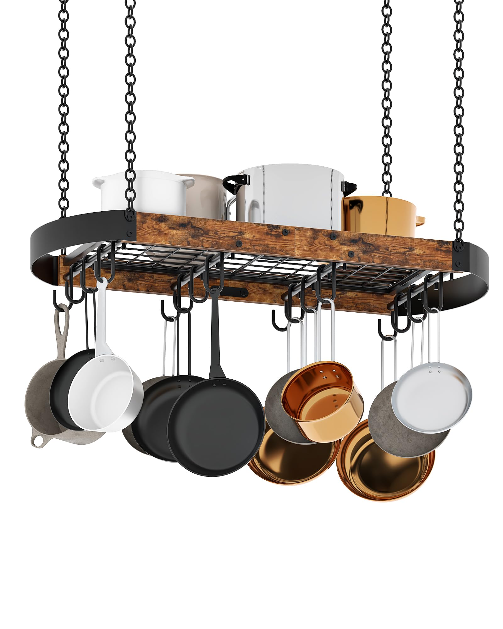 CHOEZON 31.7Inch Hanging Pot Rack, SpaceSaving Pot Hanger for Kitchen, Ceiling Pan Hanging Rack with 16 Detachable S Hooks, St