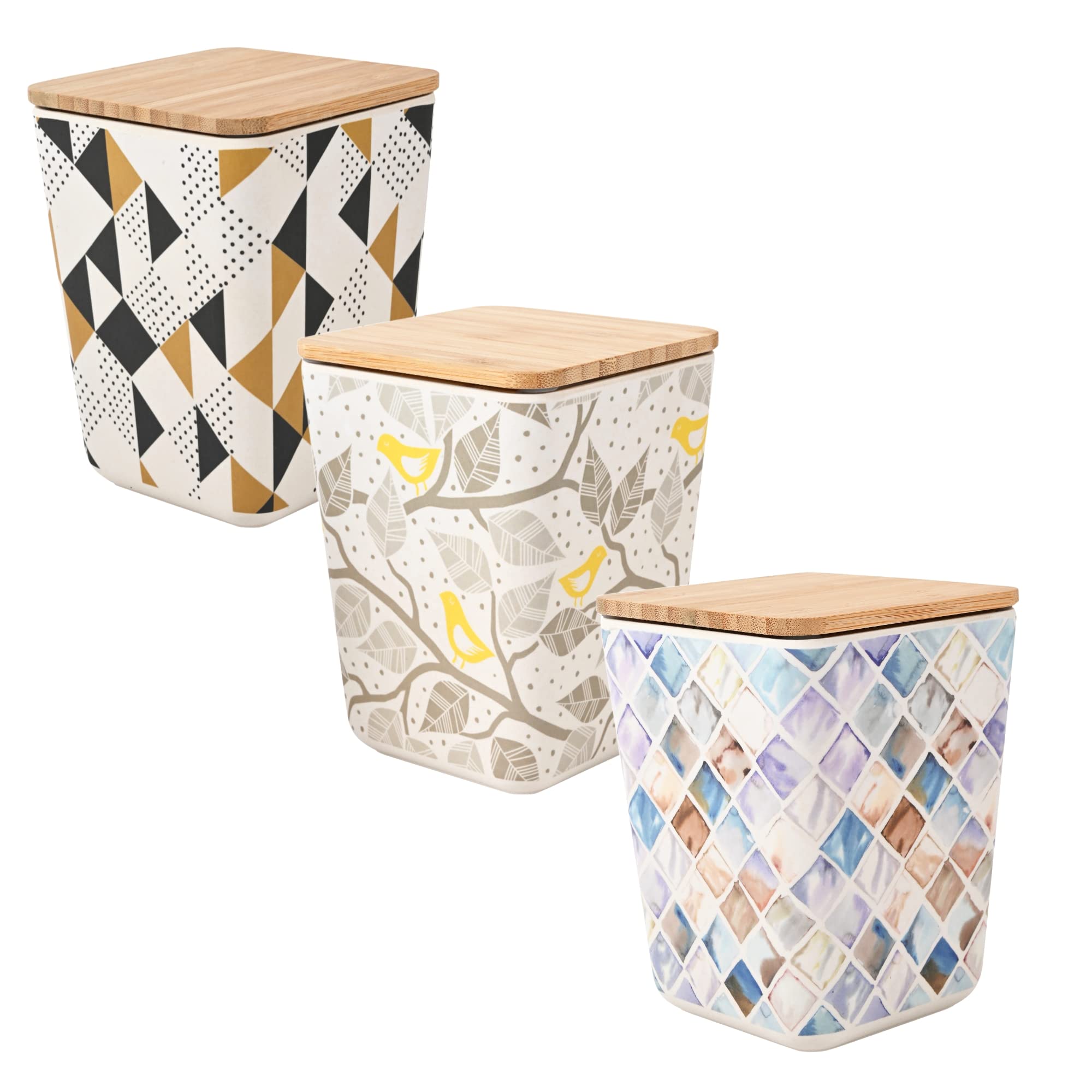 Earthism EcoFriendly Bamboo Fibre Canister/Storage Container Air Tight 1000 Ml Pack Of 3, Off White, Grey; Off White, Brown; O