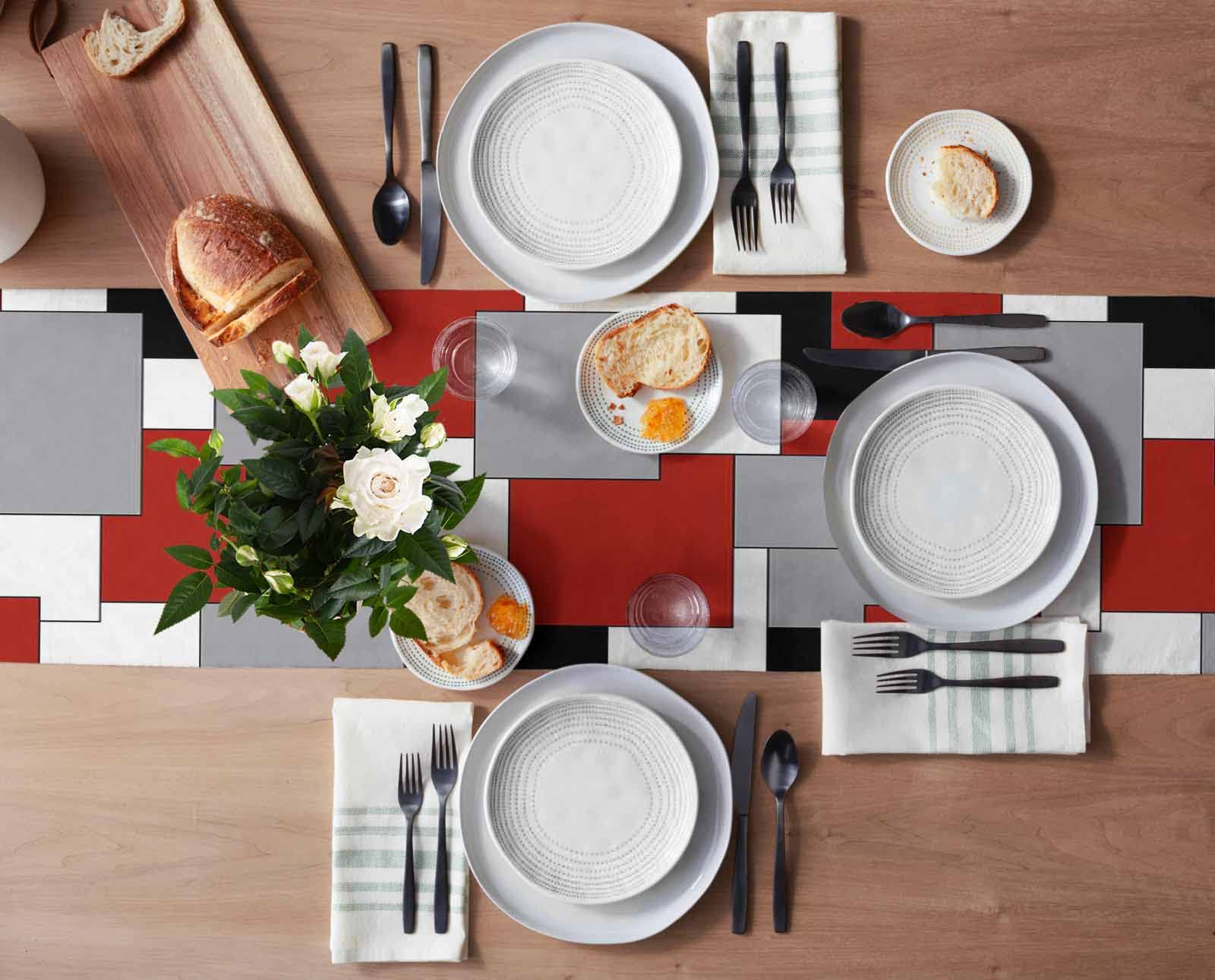 Irregular Geo Cotton Linen Table Runner Dresser Scarves,White Grey Black Red Abstract Geometric Table Runners For Dinning Table,