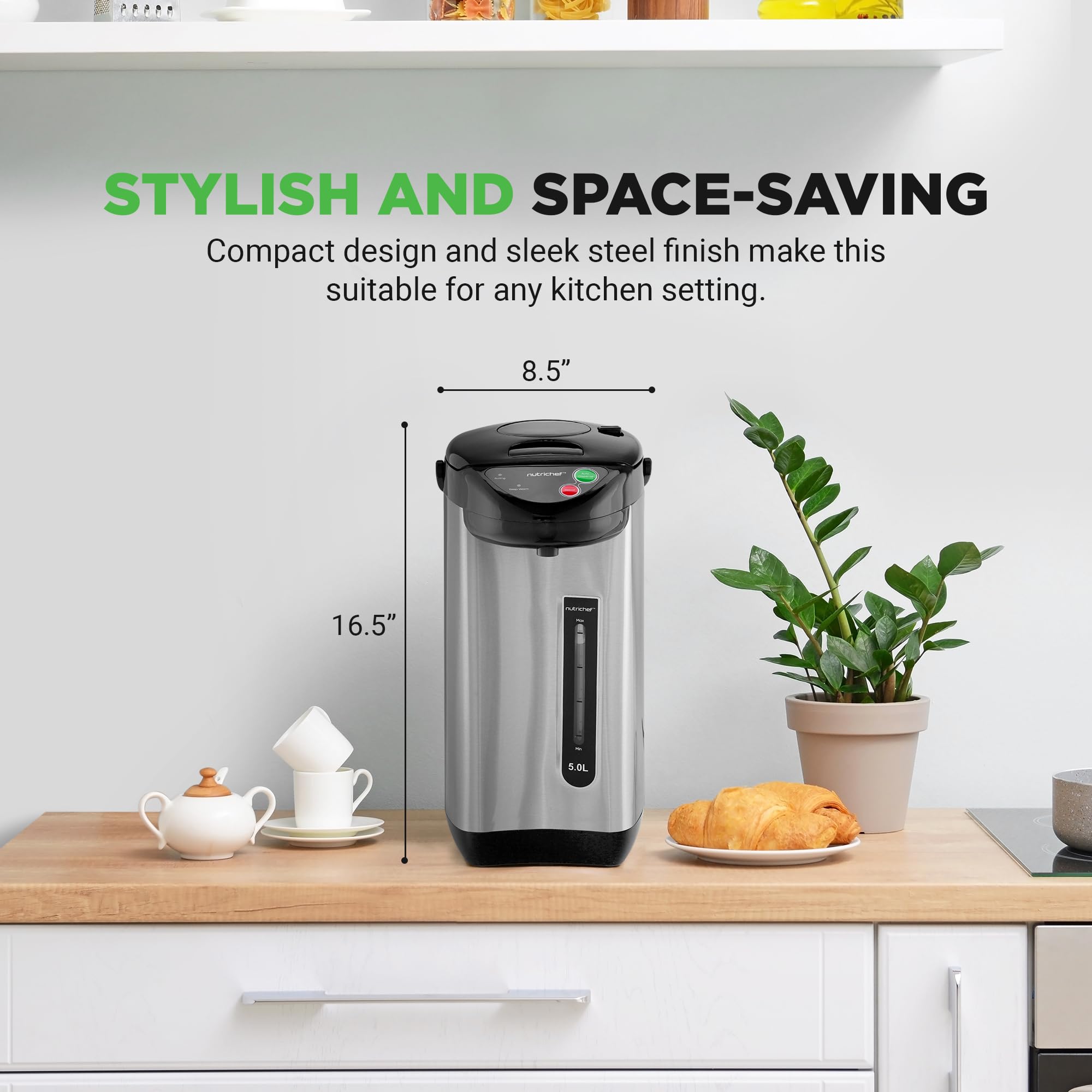 Nutrichef Electric Kettle, Water Boiler & Warmer, 5 Quart Hot Pot With Multiple Dispensing Options, Rapid Heating, Child Safety