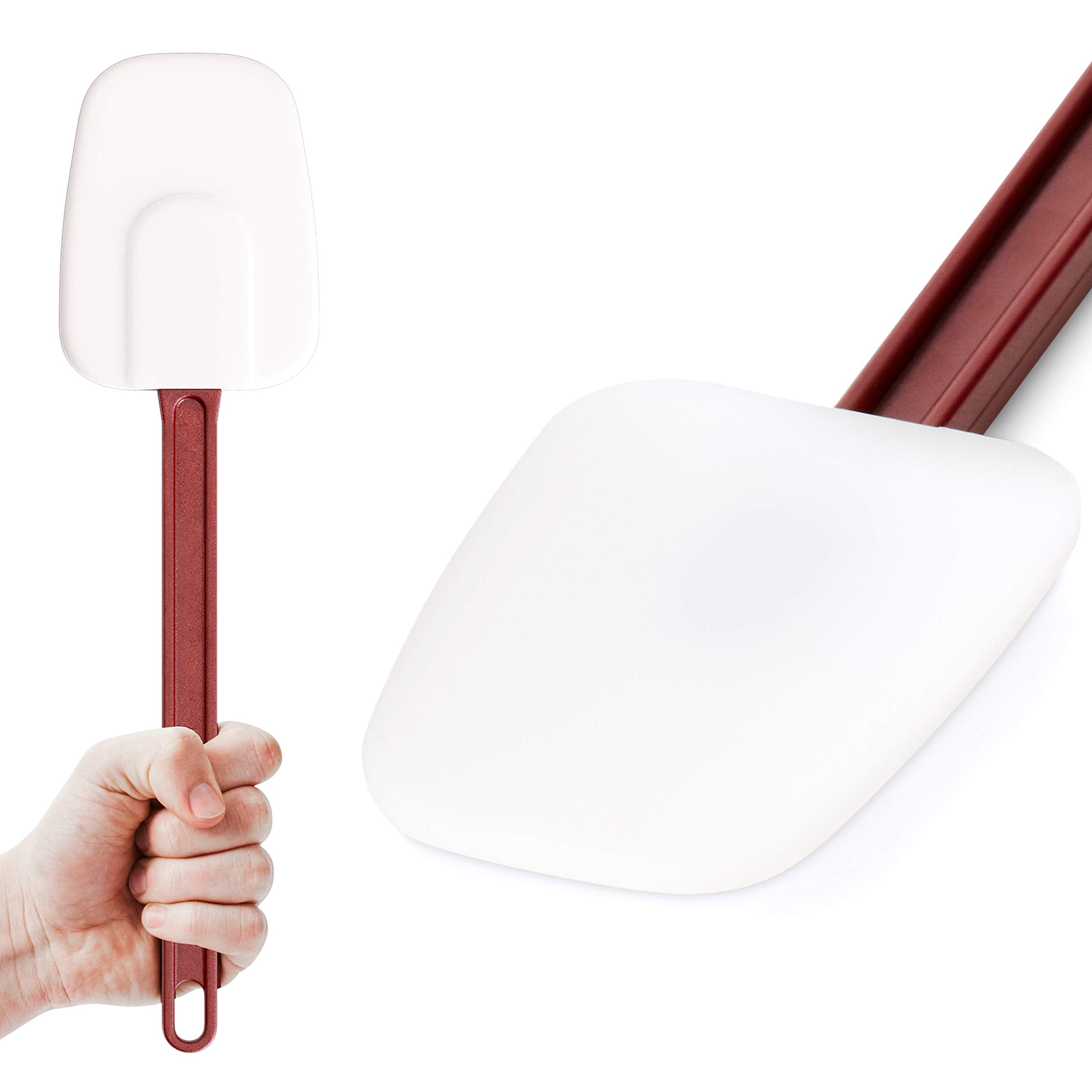 Pro Grade, Heavy Duty 14 In Silicone Spoonula. Long, Heat Resistant Scraper Perfect For Nonstick Cookware. Best Red And White Sp