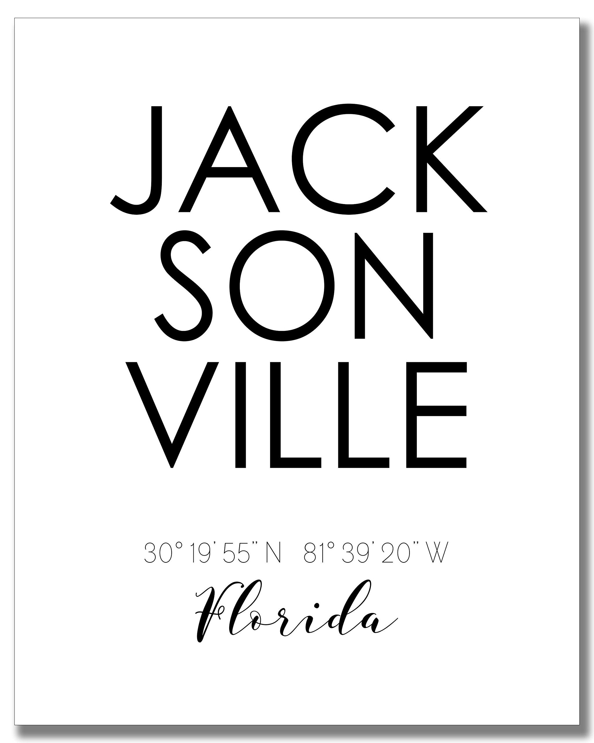 N&T Jacksonville City Skyline Wall D  Cor Prints - Set Of 2 (8X10) Art Photos - Typography Minimalist Poster