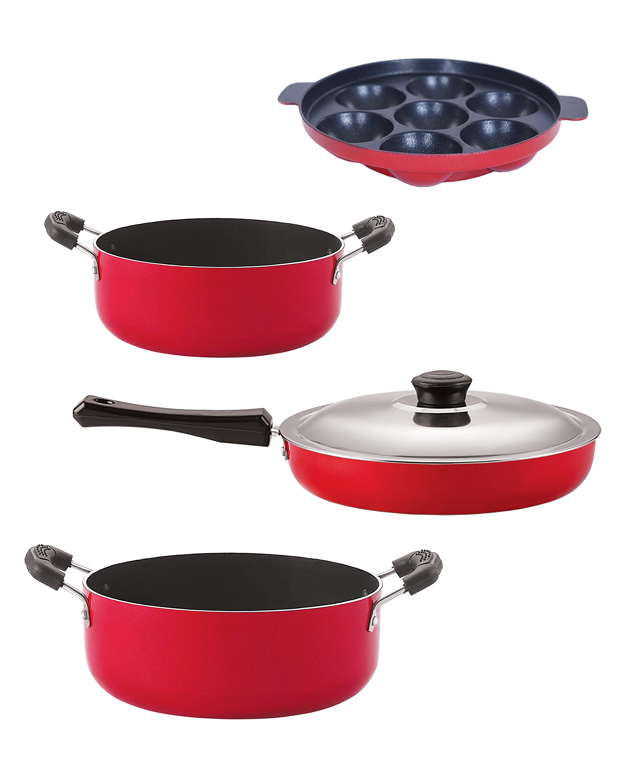 Nirlon Gas Compatible Non Stick Aluminium Cookware Set Of 4 Pieces (Fp10_Cs26_Ap7_Cs24)