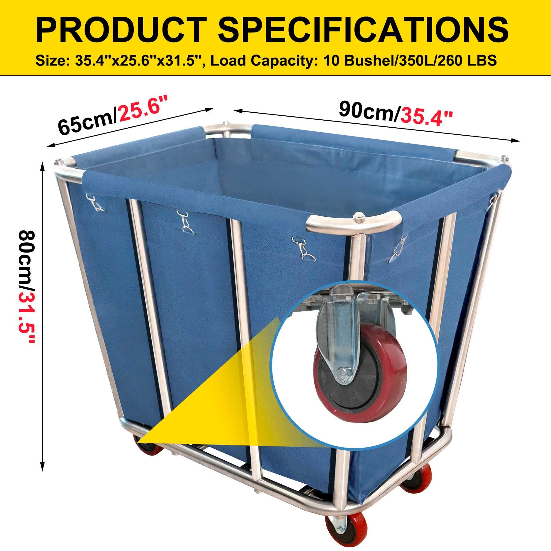 Laundry Cart Commercial,10 Bushel (350L) Large Industrial Rolling Laundry Hamper With 4 Inch Wheels,Home Heavy Duty Laundry Bask