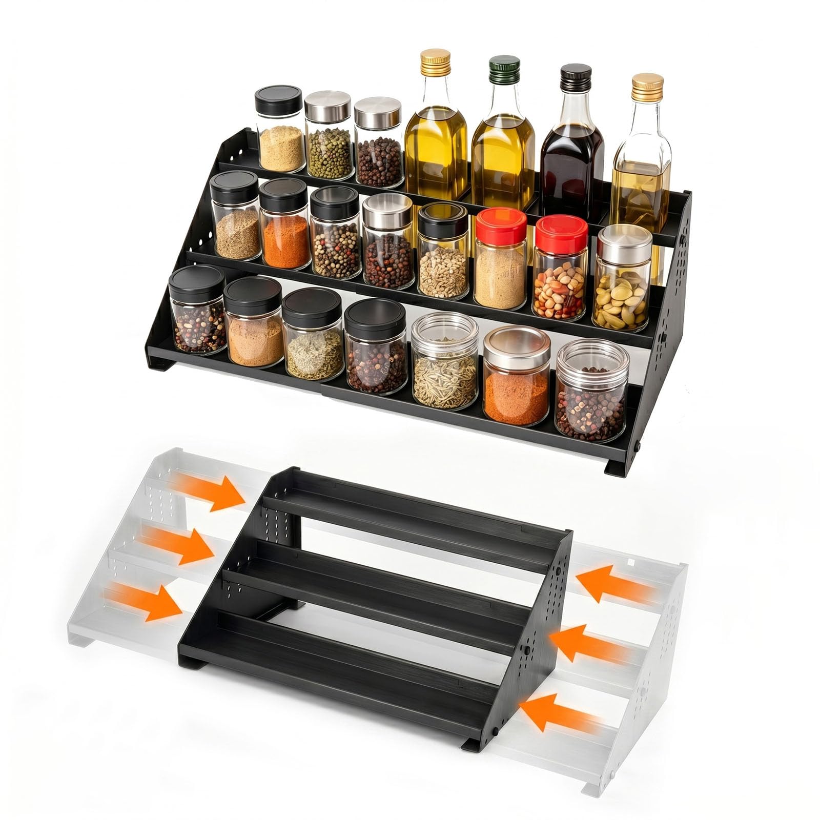RICHMYC 3Tier Spice Rack Organizer, 1322 Expandable, Height Adjustable