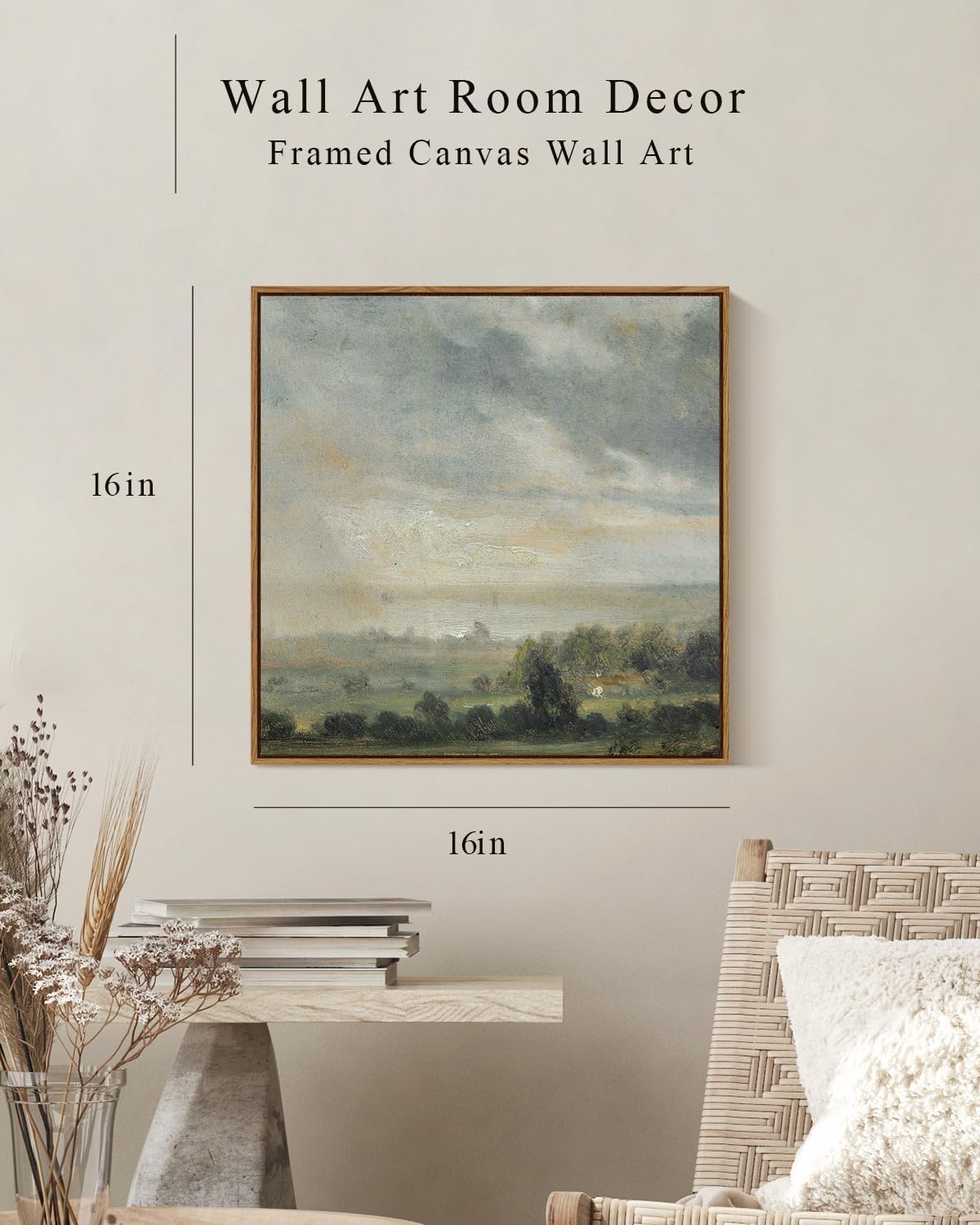 Insimsea Square Framed Canvas Wall Art, Landscape Scenery Sky Cloud Grassland Canvas Oil Paintings Home Decor, Wall Art Prints R