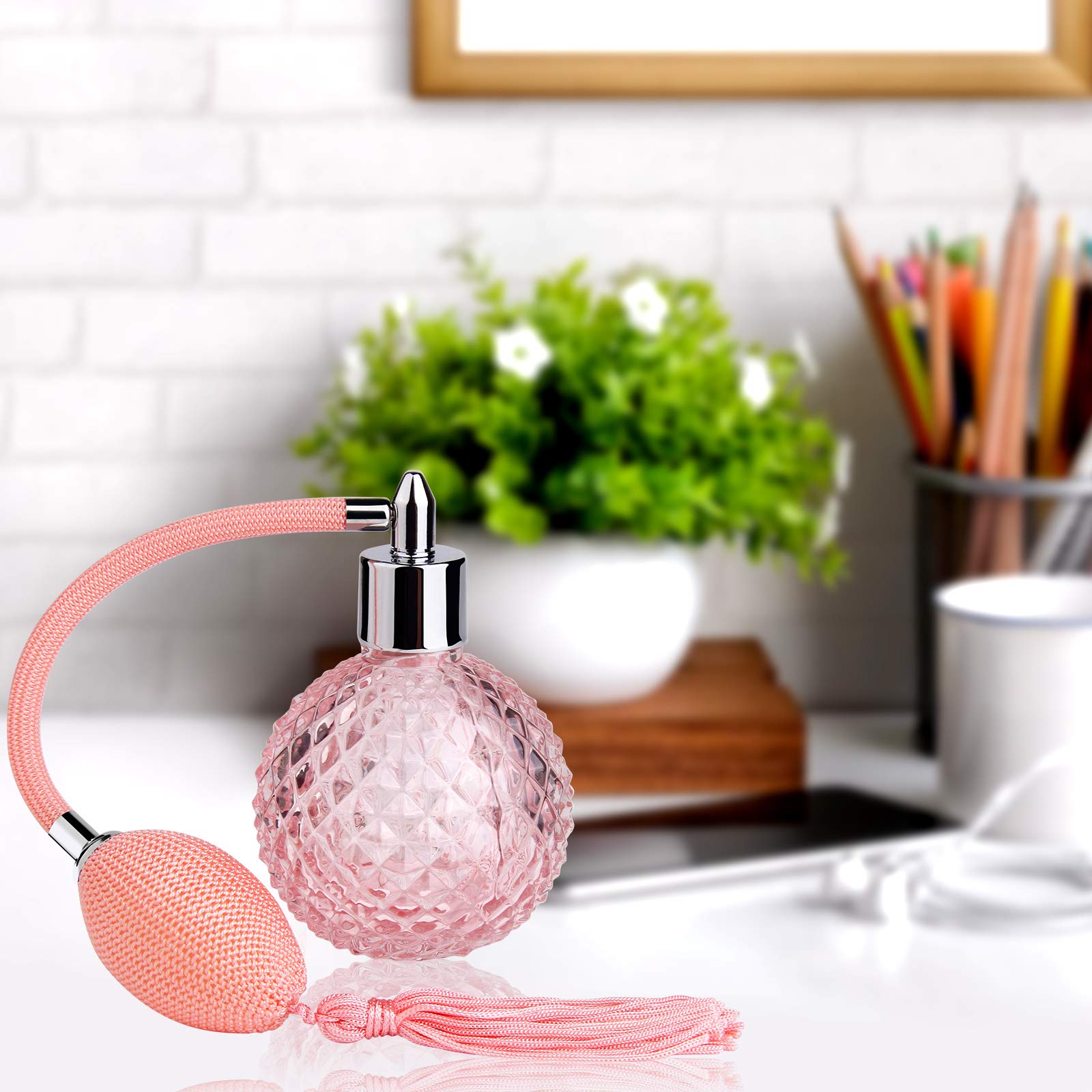 Lamoutor Vintage Perfume Spray Bottle 100Ml Pink Vintage Refillable Perfume Bottle With Long Tassel