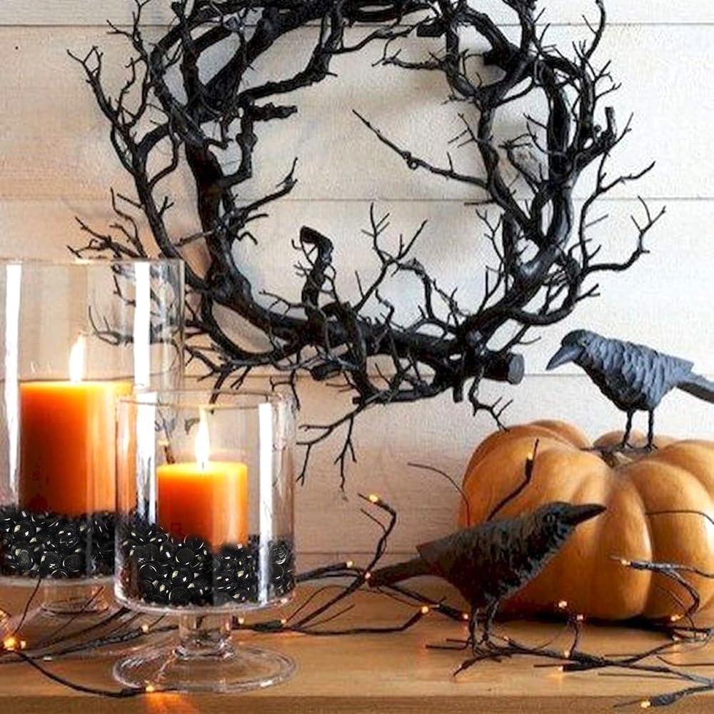 HappyFiller 5 LB Black Glass Gems Pebble Stones with 2 Pcs Large Printed Flat Marbles for Vase Filler Decor,Table Scatter,Fire P