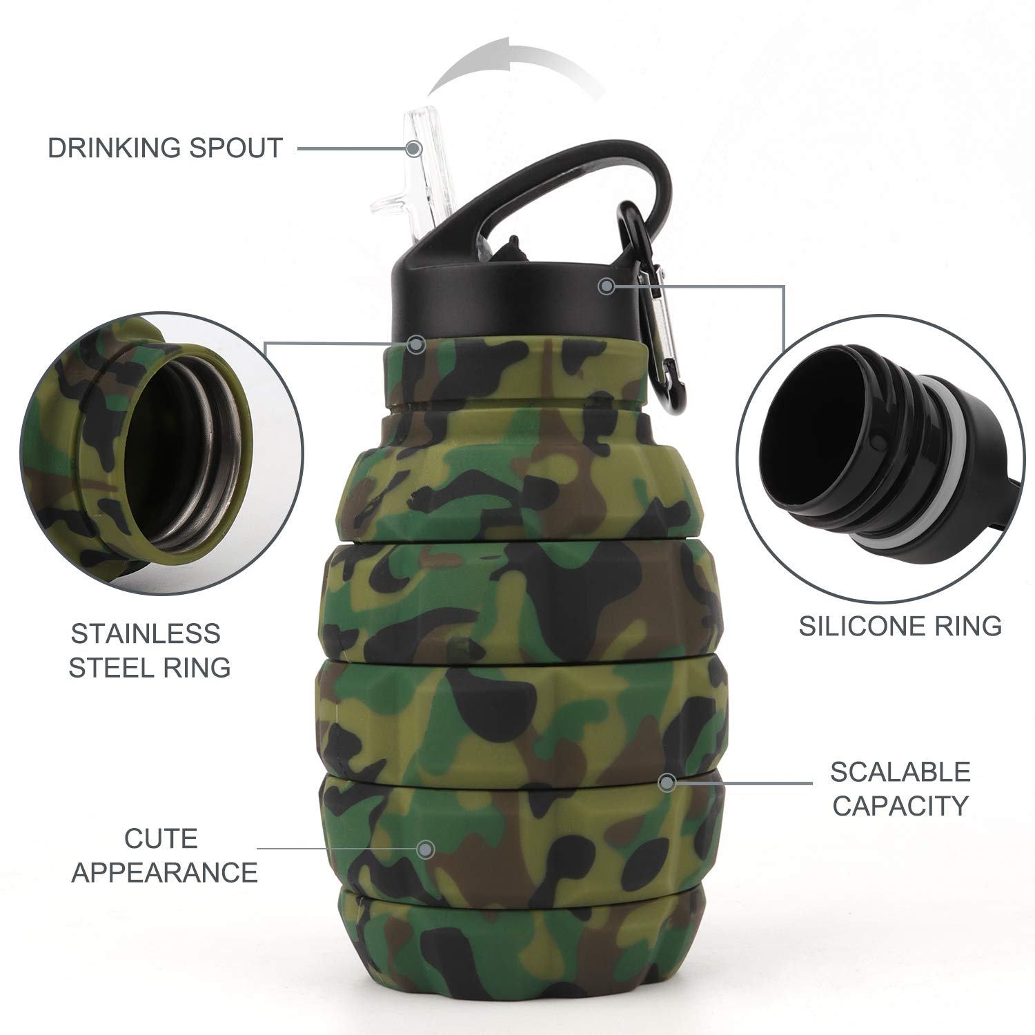 Penghaiyunfei Collapsible Travel Water Bottle18Oz, Reuseable Silicone Foldable Water Bottles For Gym Camping Hiking, Portable Le