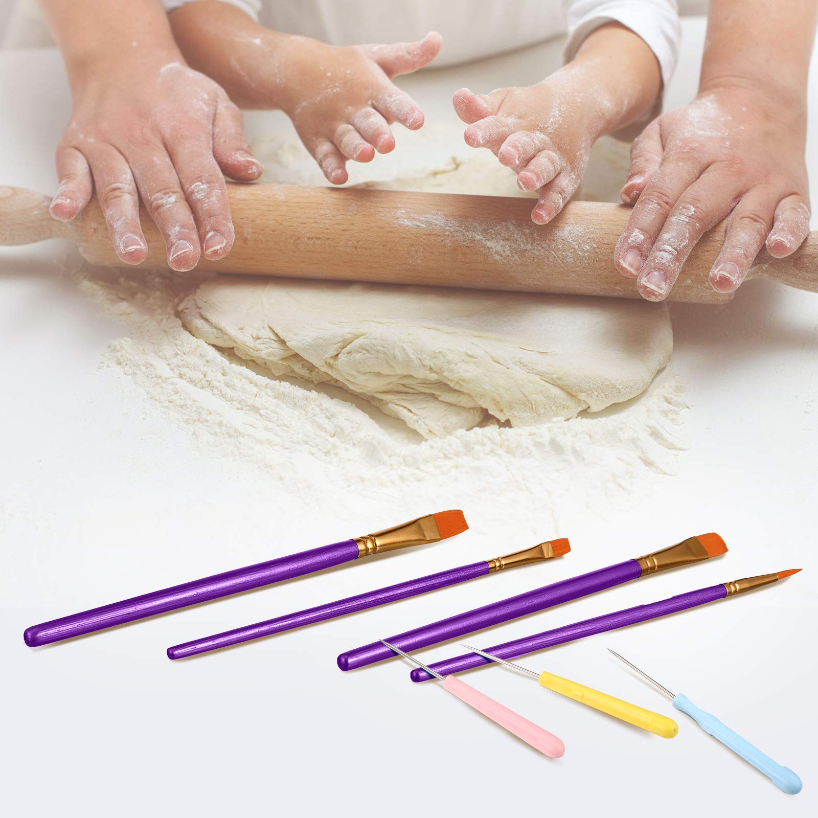 24 Pieces Cookie Decorating Tool Set Fondant Cake Decorating Tool Set Include Decoration Brushes Sugar Stir Needle Fondant Model