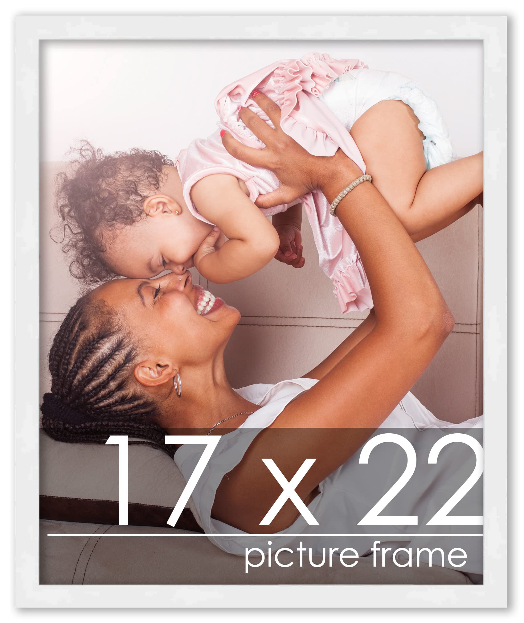 Poster Palooza 17x22 Frame White Solid Pine Wood Picture Frame | UV Acrylic, Foam Board Backing & Hanging Hardware