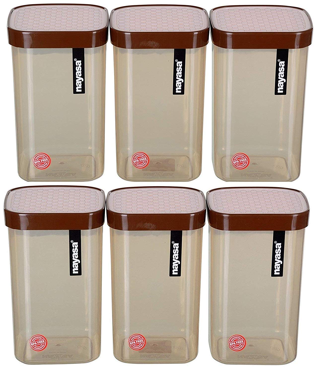 Nayasa Superplast Plastic Fusion Containers, Set Of 6 (Brown, 1000 Ml)