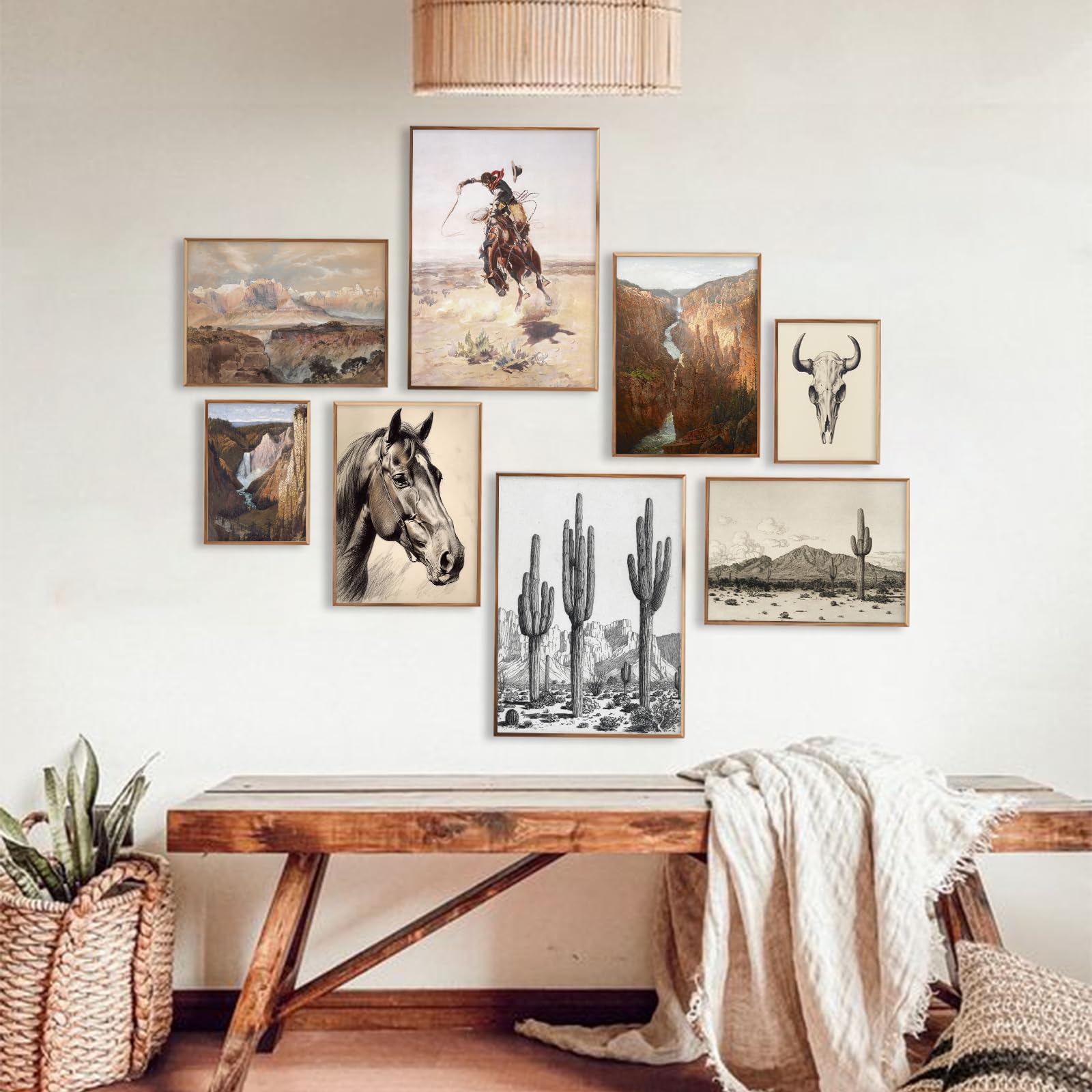 TWNSLLA Vintage Southwestern Wall Art Set of 8pcs Canvas Cowboy Pictures for Farmhouse Bathroom Bedroom Decor