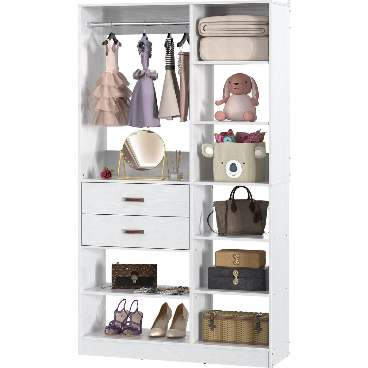Armocity Freestanding Closet System, 40 Inches Stand-Alone Wardrobe With 10 Shelves, 80'' Height Adjustable Cloth Garment Rack W
