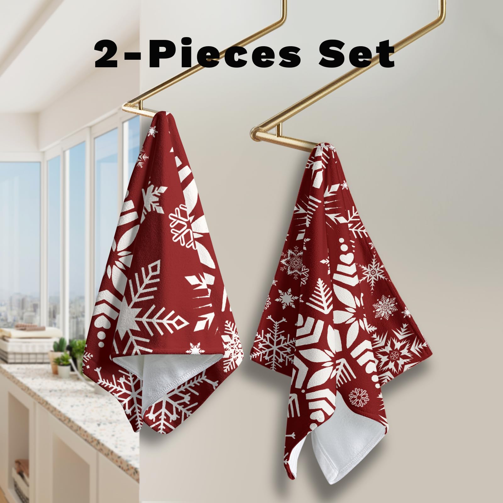 Lealeg Winter Snowflakes Bathroom Hand Towels Red Snow Kitchen Towel Holiday Snowflakes Dish Towels Washcloth Cotton Tea Towel S