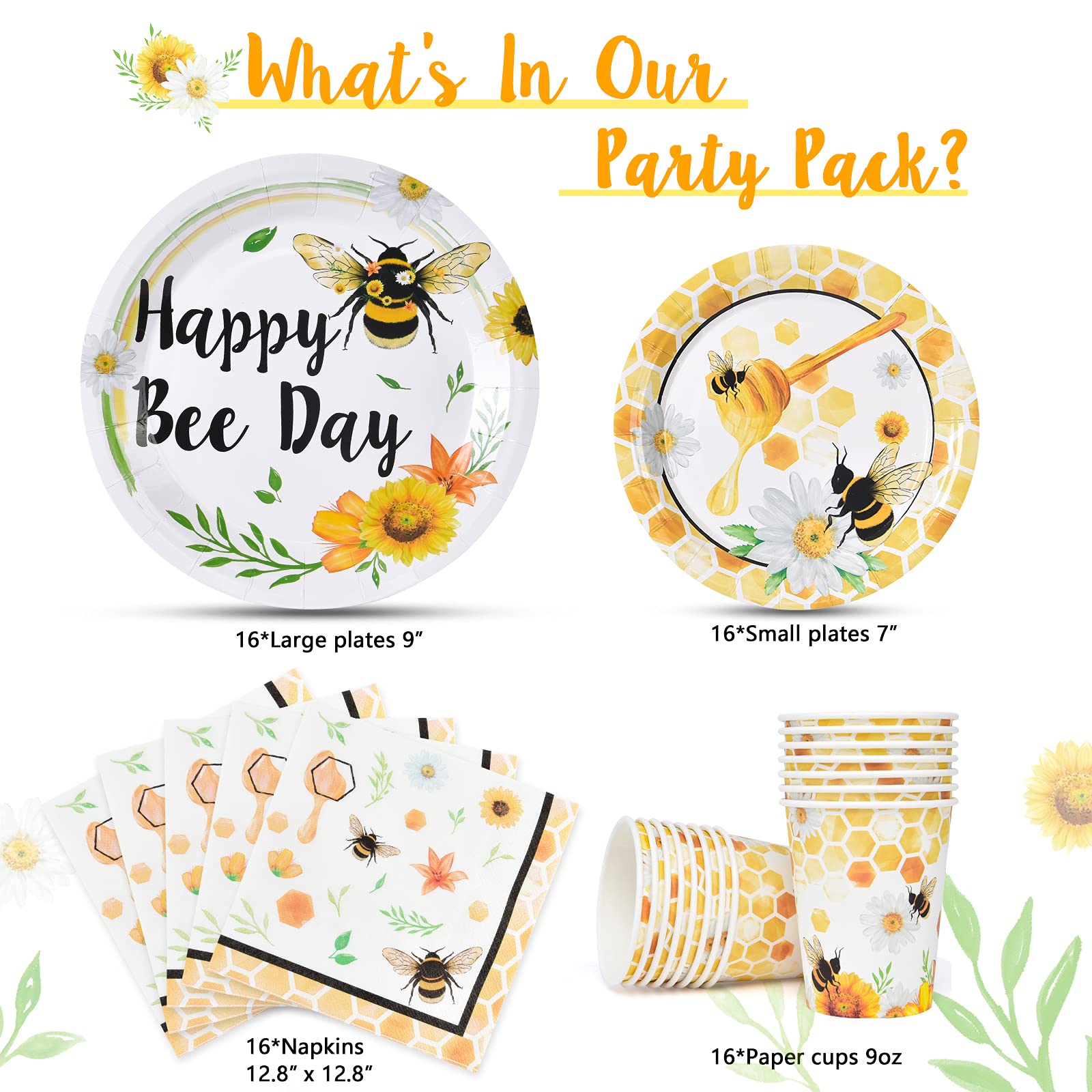 Bee Party Tableware Set - Bee Party Supplies Set For Kids Girls Honey Bee Birthday Bundle Baby Shower Happy Bee Day Paper Plates